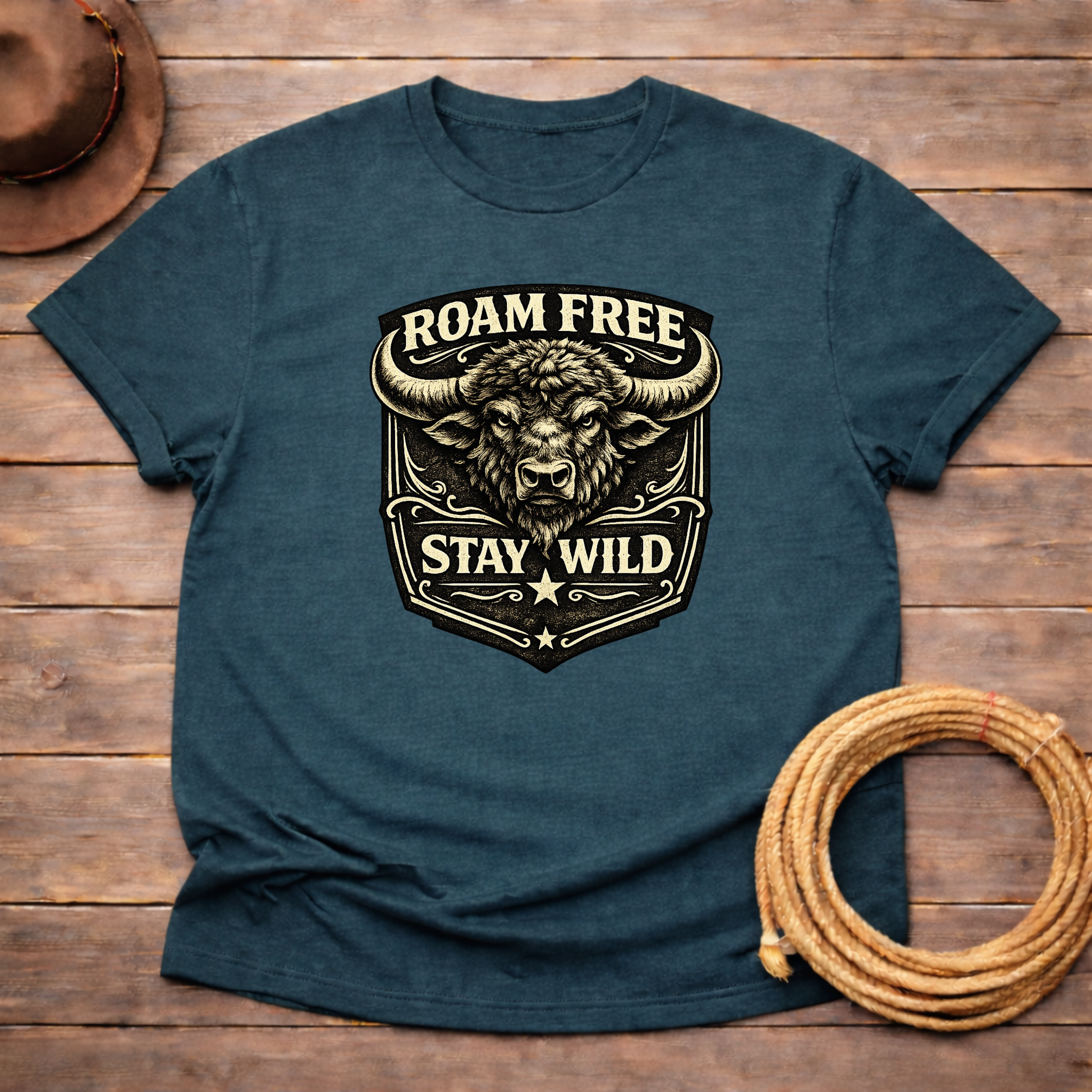 Roam Free Stay Wild Buffalo Head T-shirt