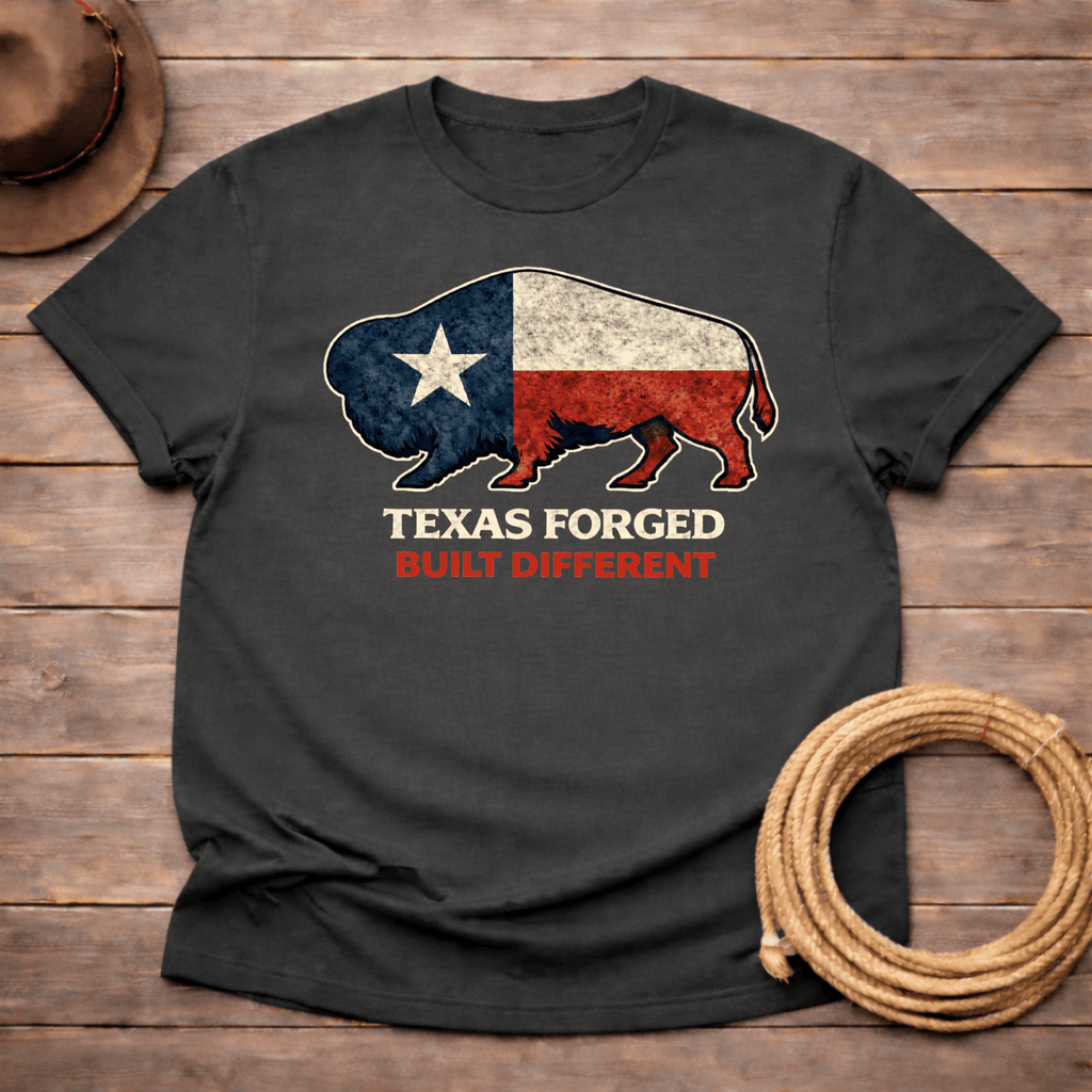 Texas Forged Built Different Buffalo Texas Flag T-shirt