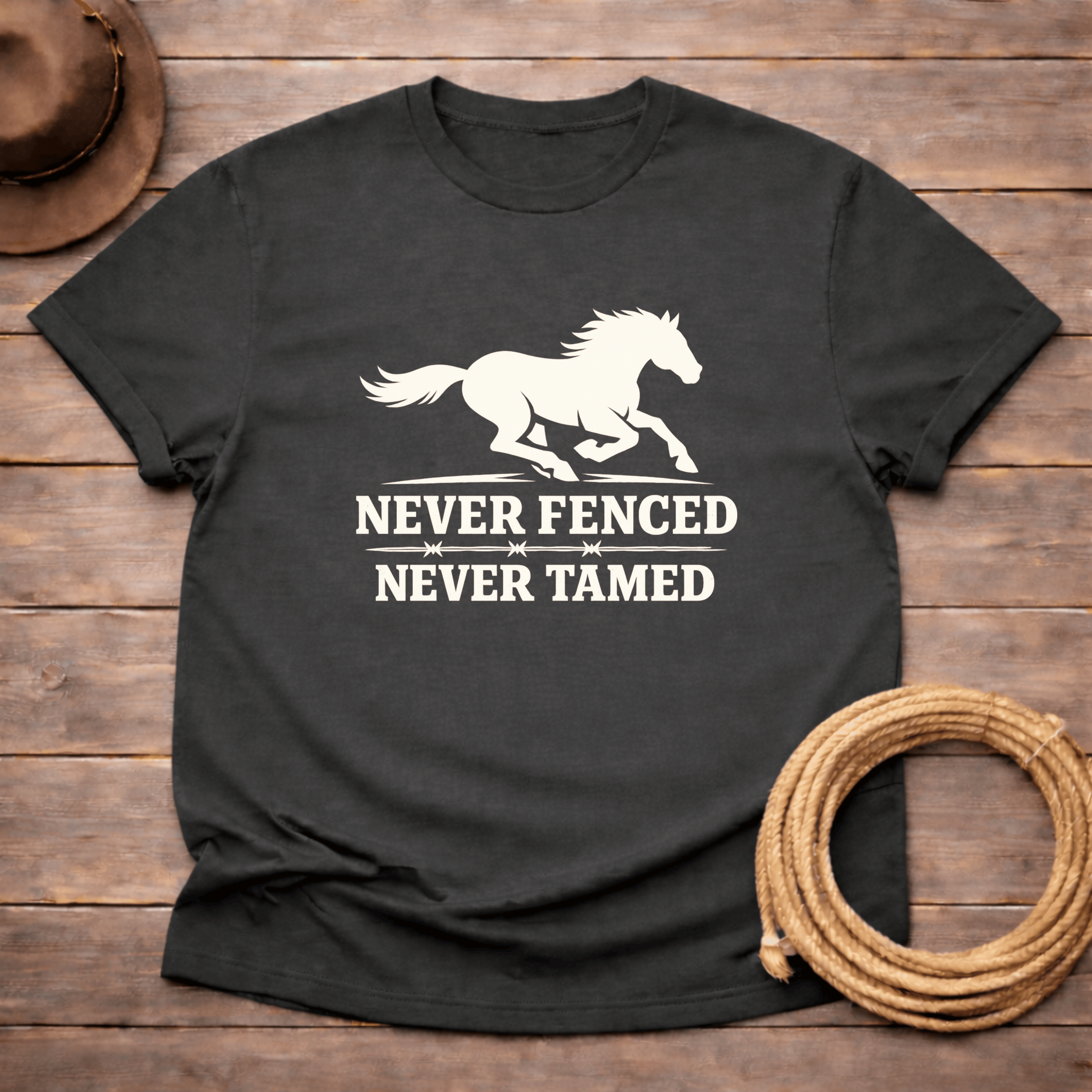 Never Fenced Never Tamed Mustang t-shirt