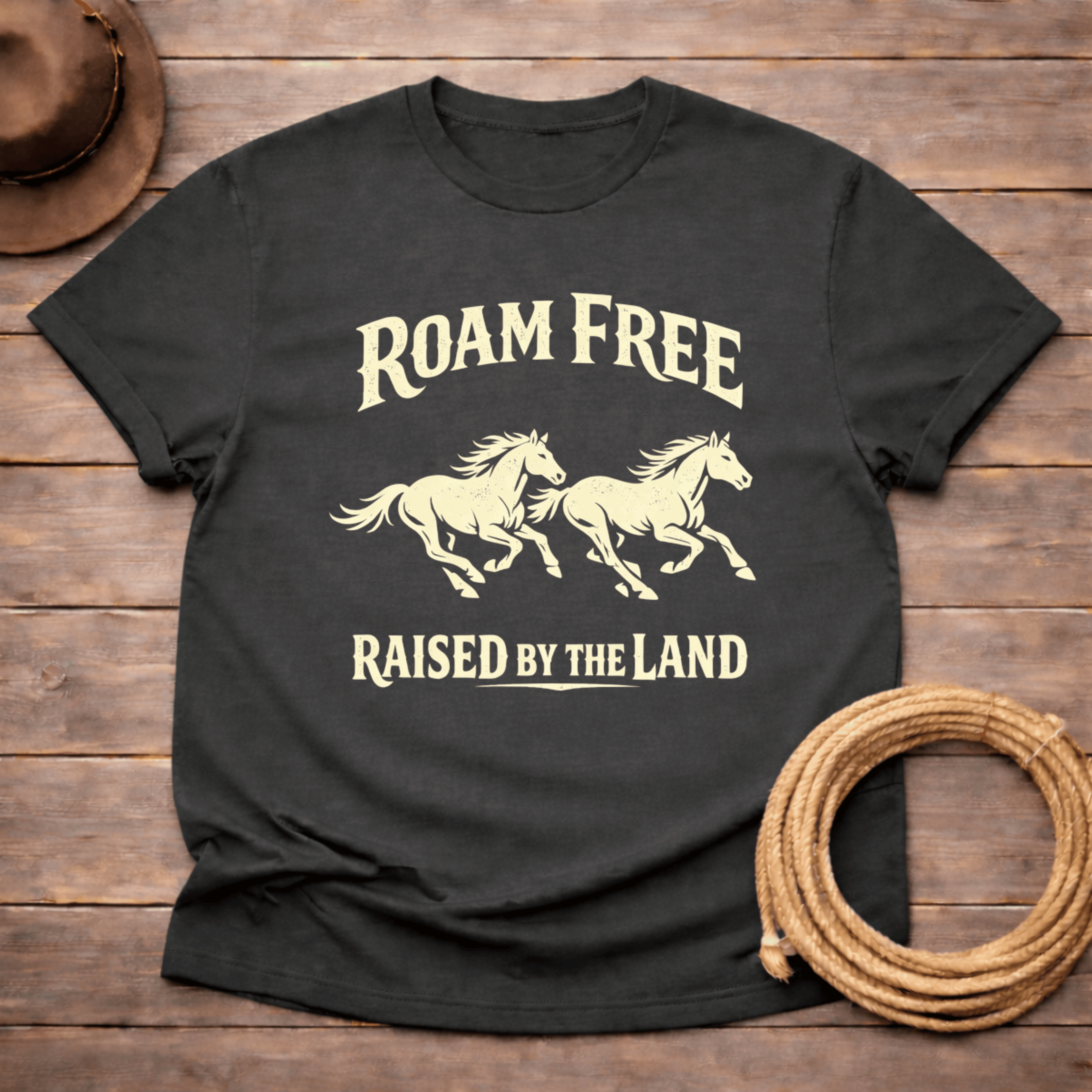 Roam Free Raised by the Land Mustang T-shirt