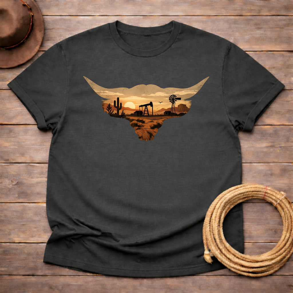 Longhorn Oil Rig Sunset T-shirt