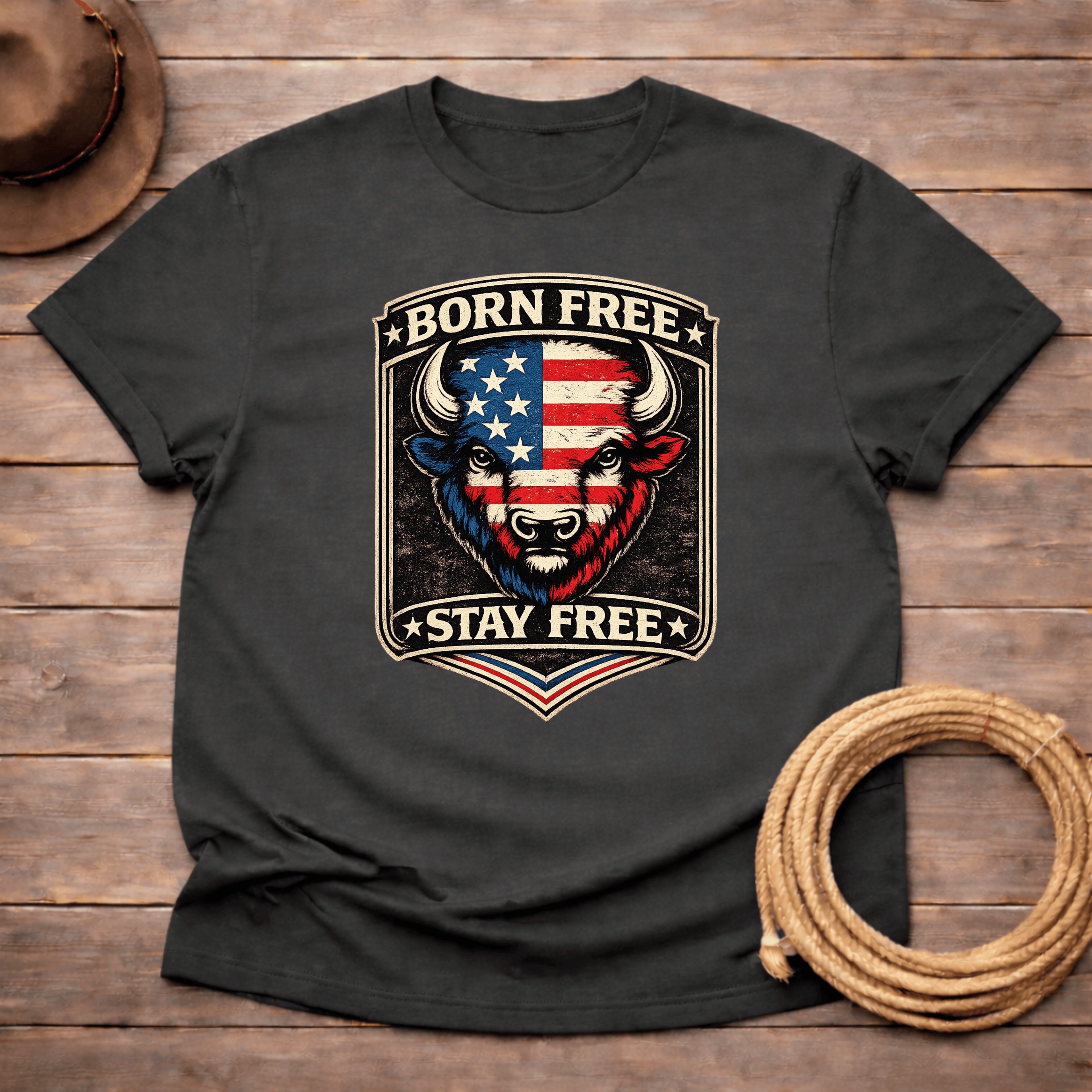 Born Free Stay Free Buffalo Badge T-shirt