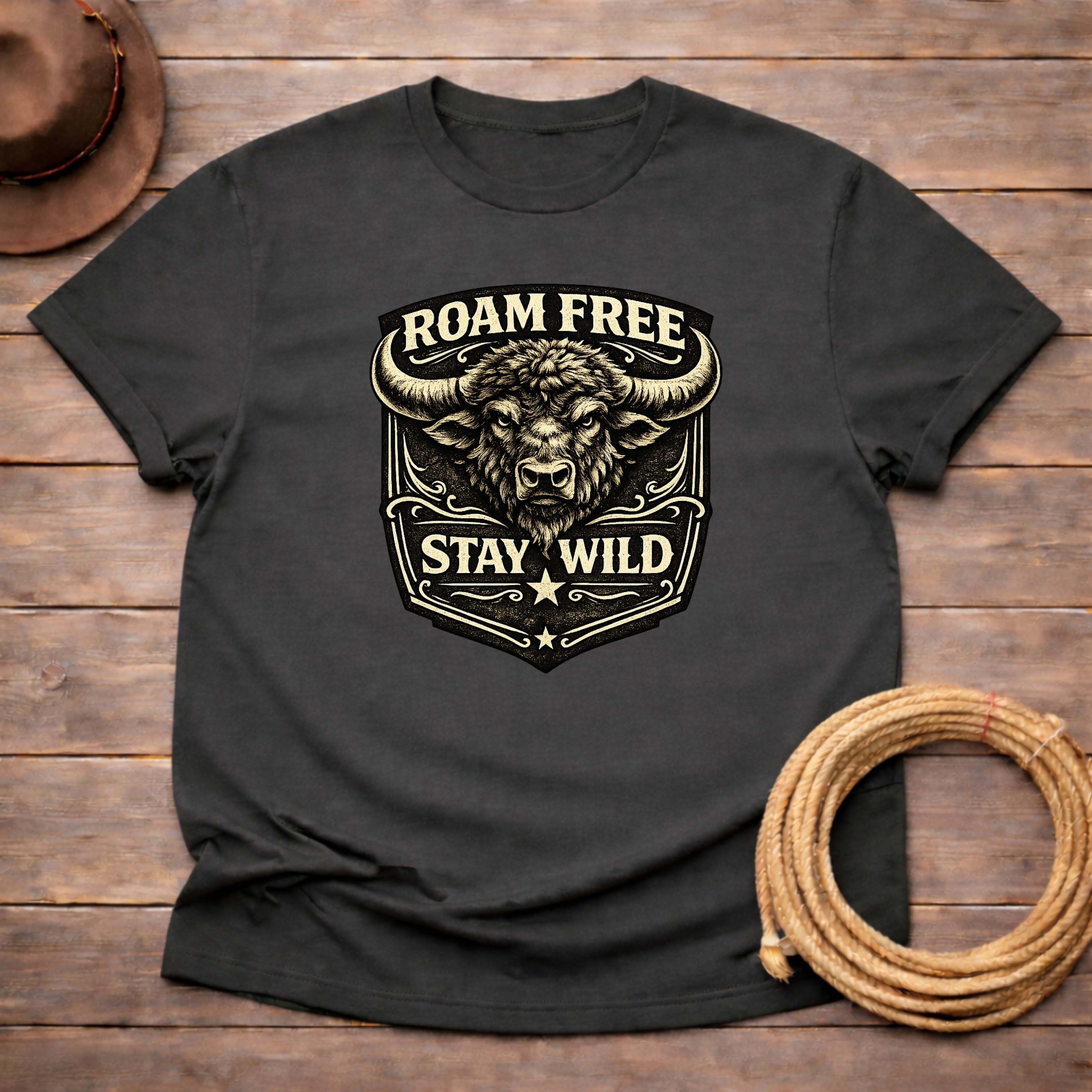 Roam Free Stay Wild Buffalo Head T-shirt