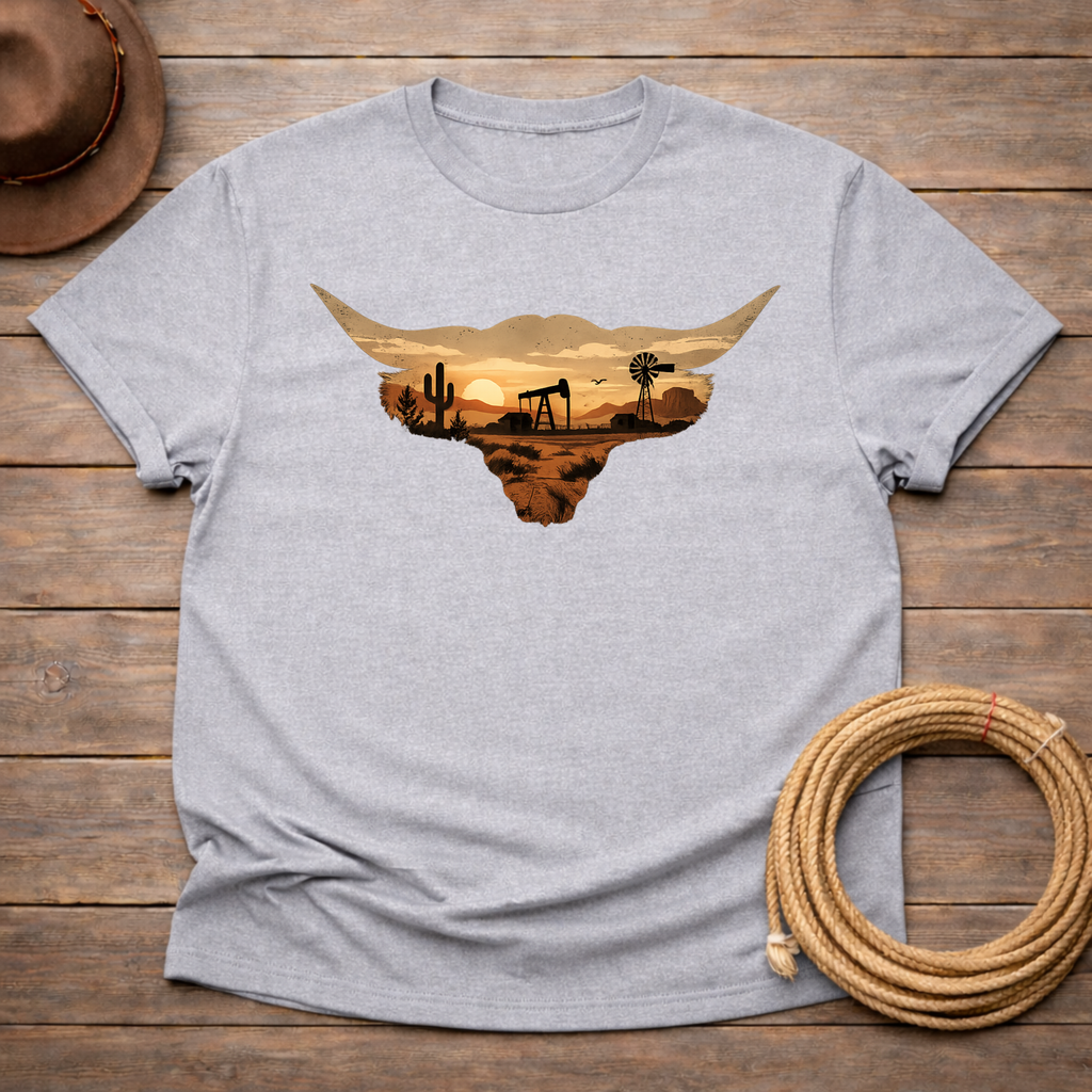 Longhorn Oil Rig Sunset T-shirt