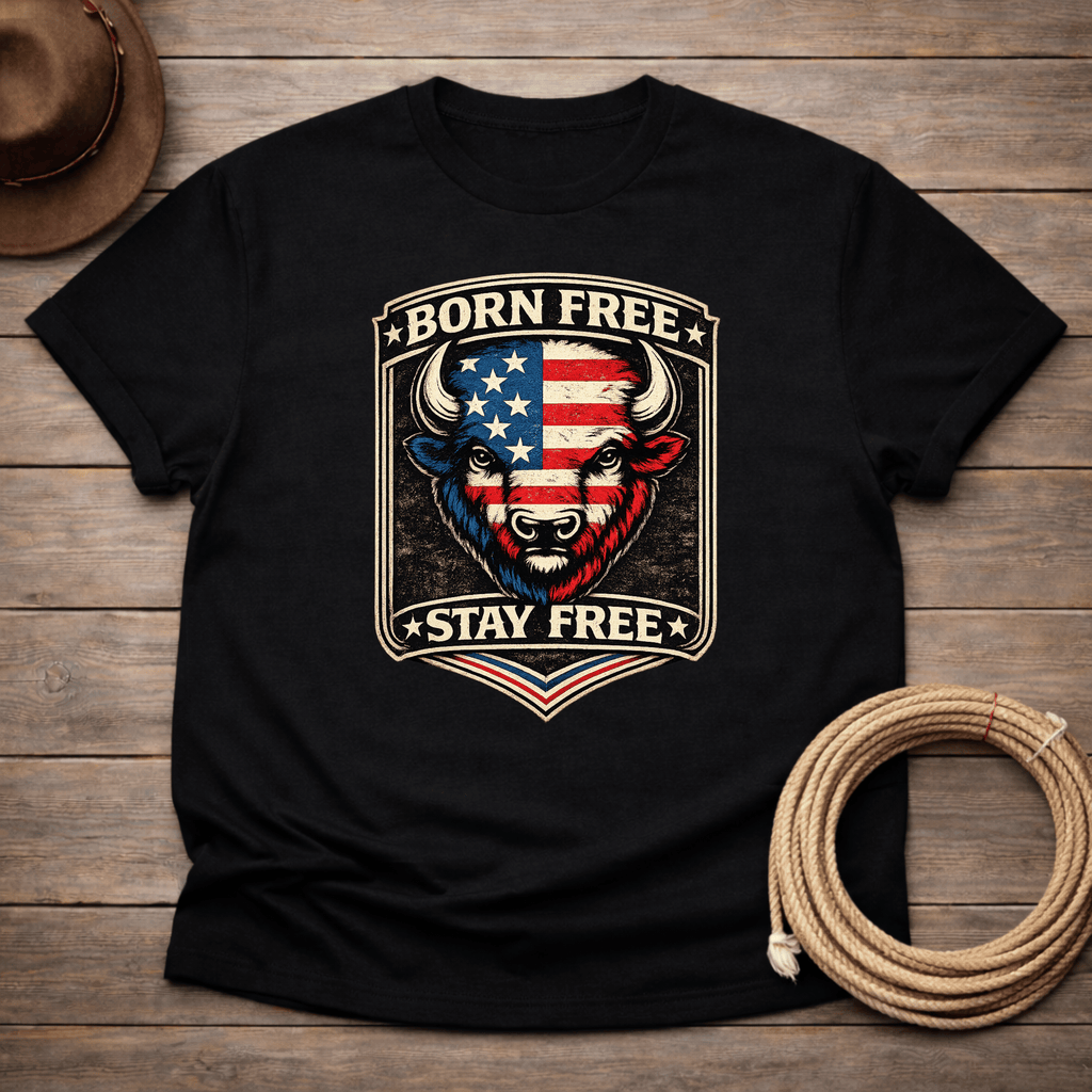 Born Free Stay Free Buffalo Badge T-shirt