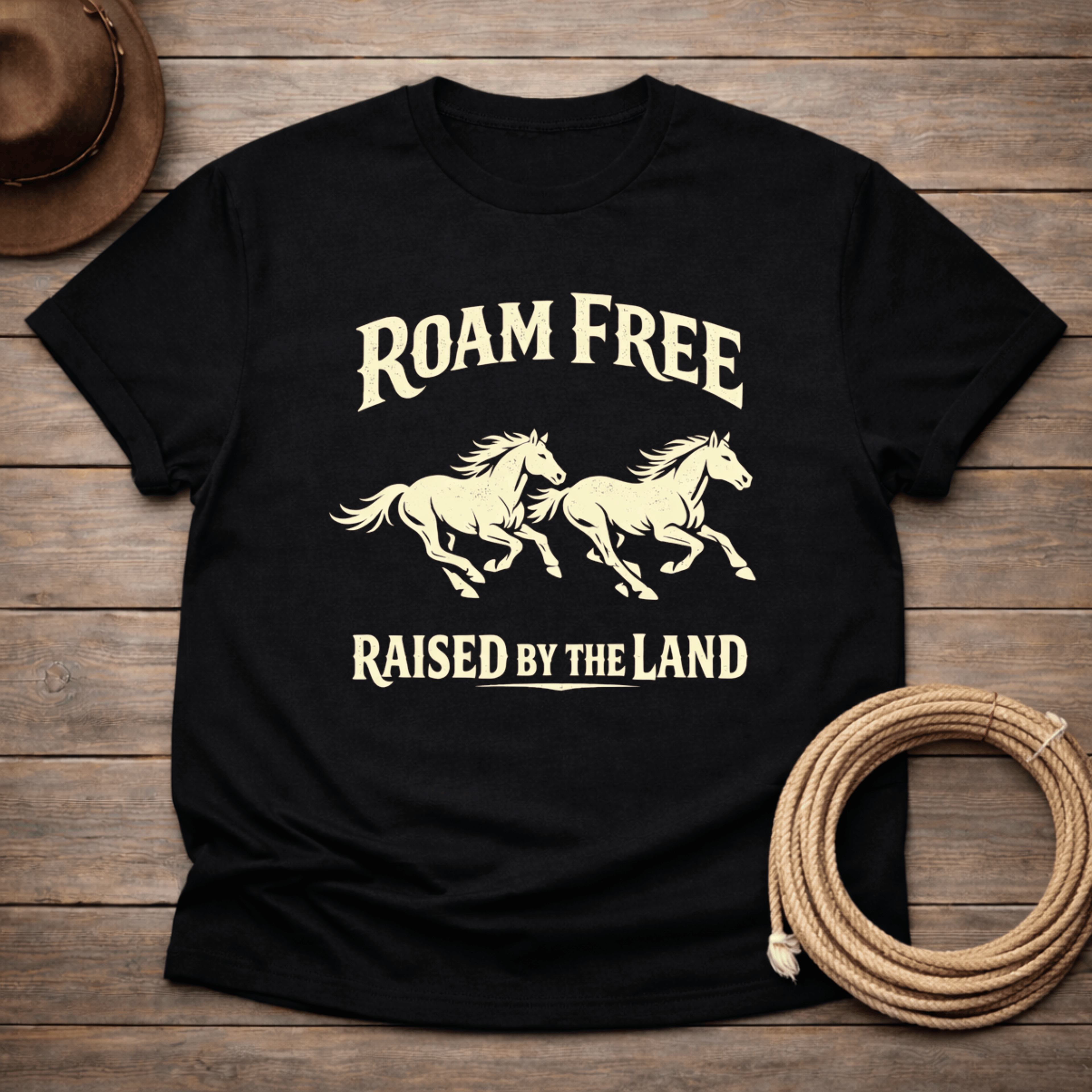 Roam Free Raised by the Land Mustang T-shirt