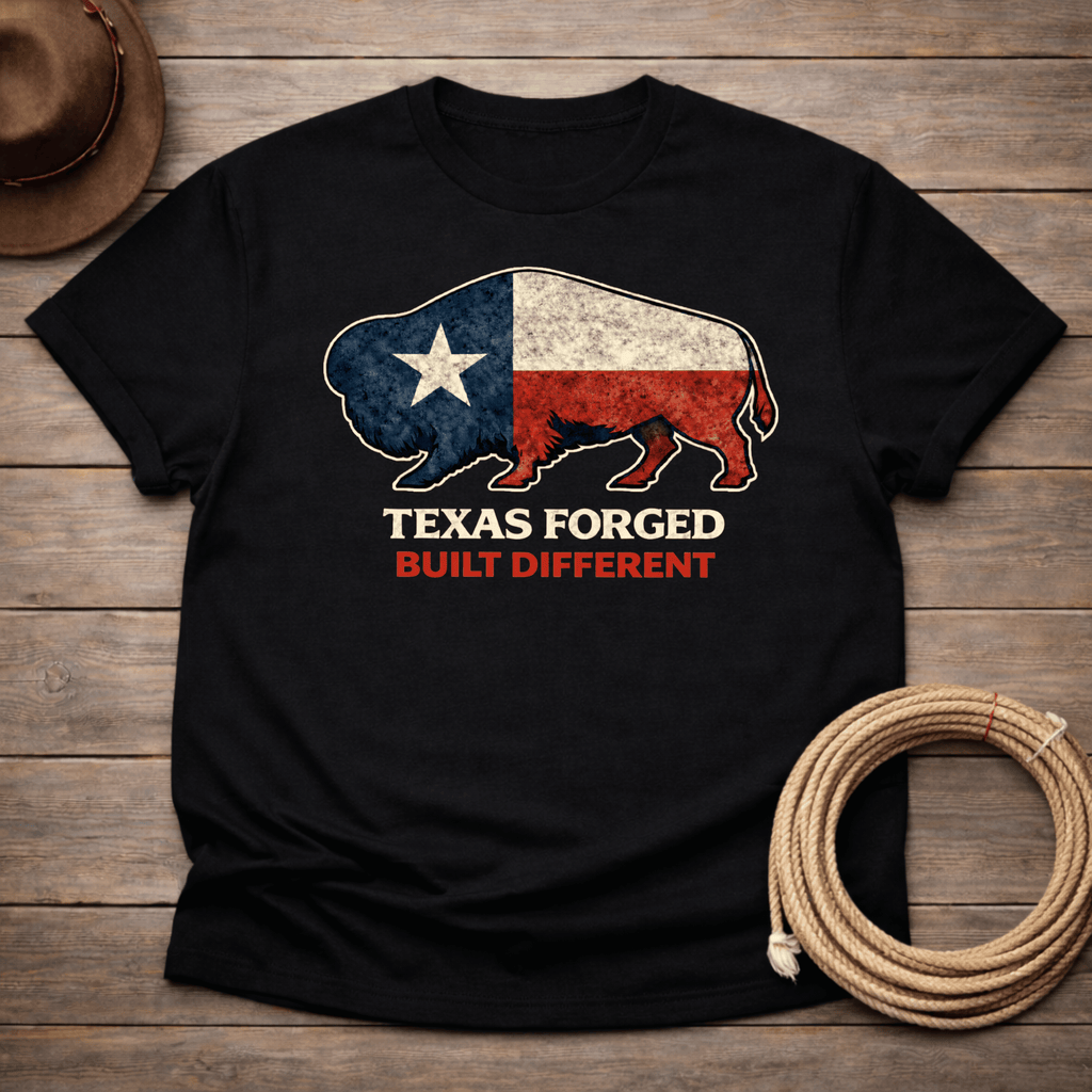 Texas Forged Built Different Buffalo Texas Flag T-shirt