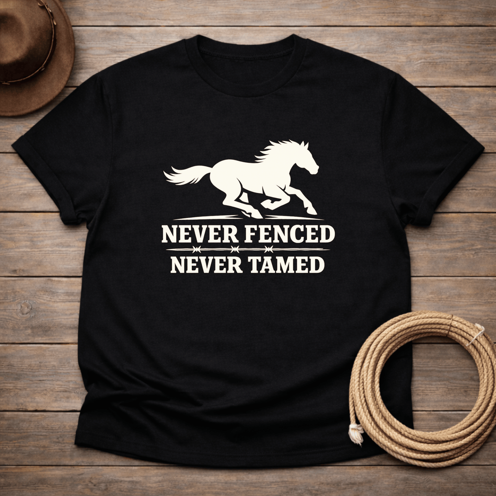 Never Fenced Never Tamed Mustang t-shirt