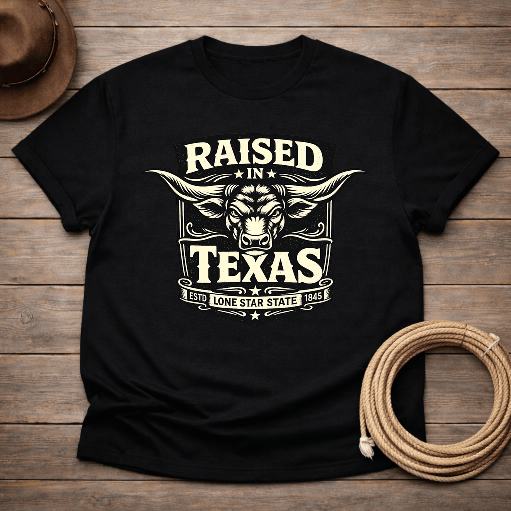Raised in Texas Longhorn badge T-shirt