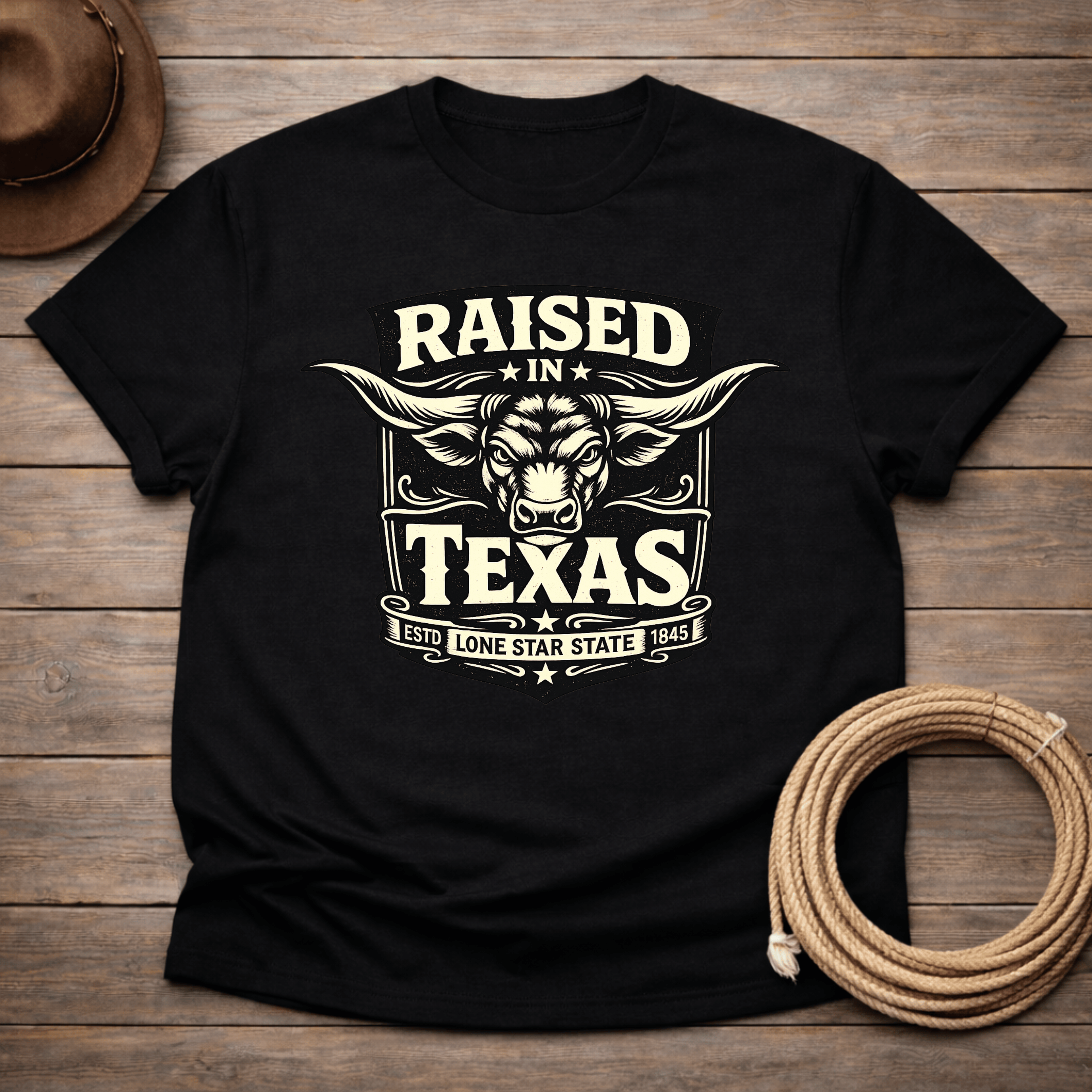 Raised in Texas Longhorn badge T-shirt