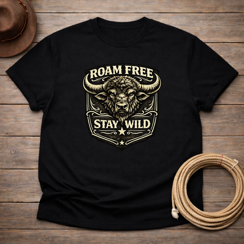 Roam Free Stay Wild Buffalo Head T-shirt