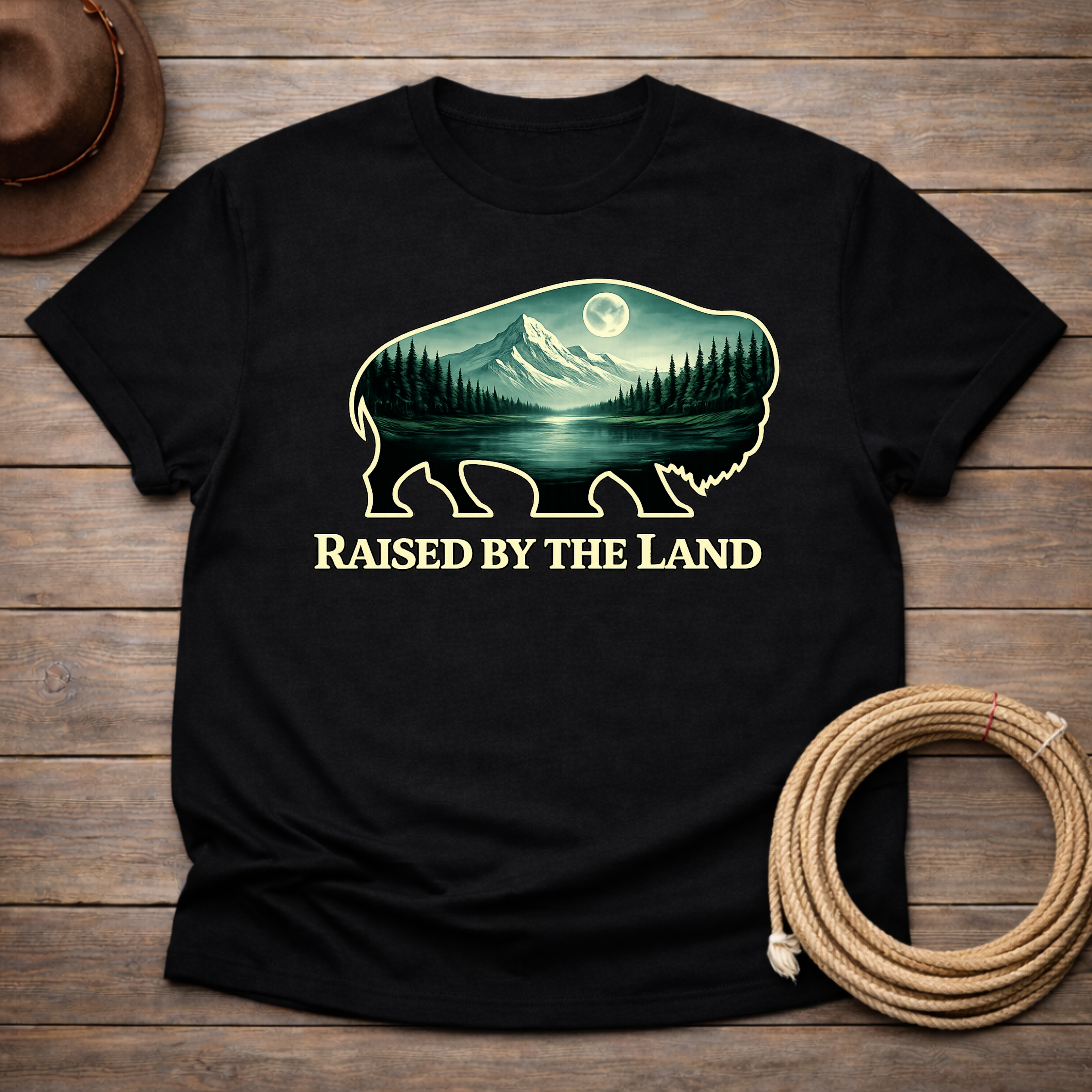 Raised By the Land Buffalo Moon T-shirt
