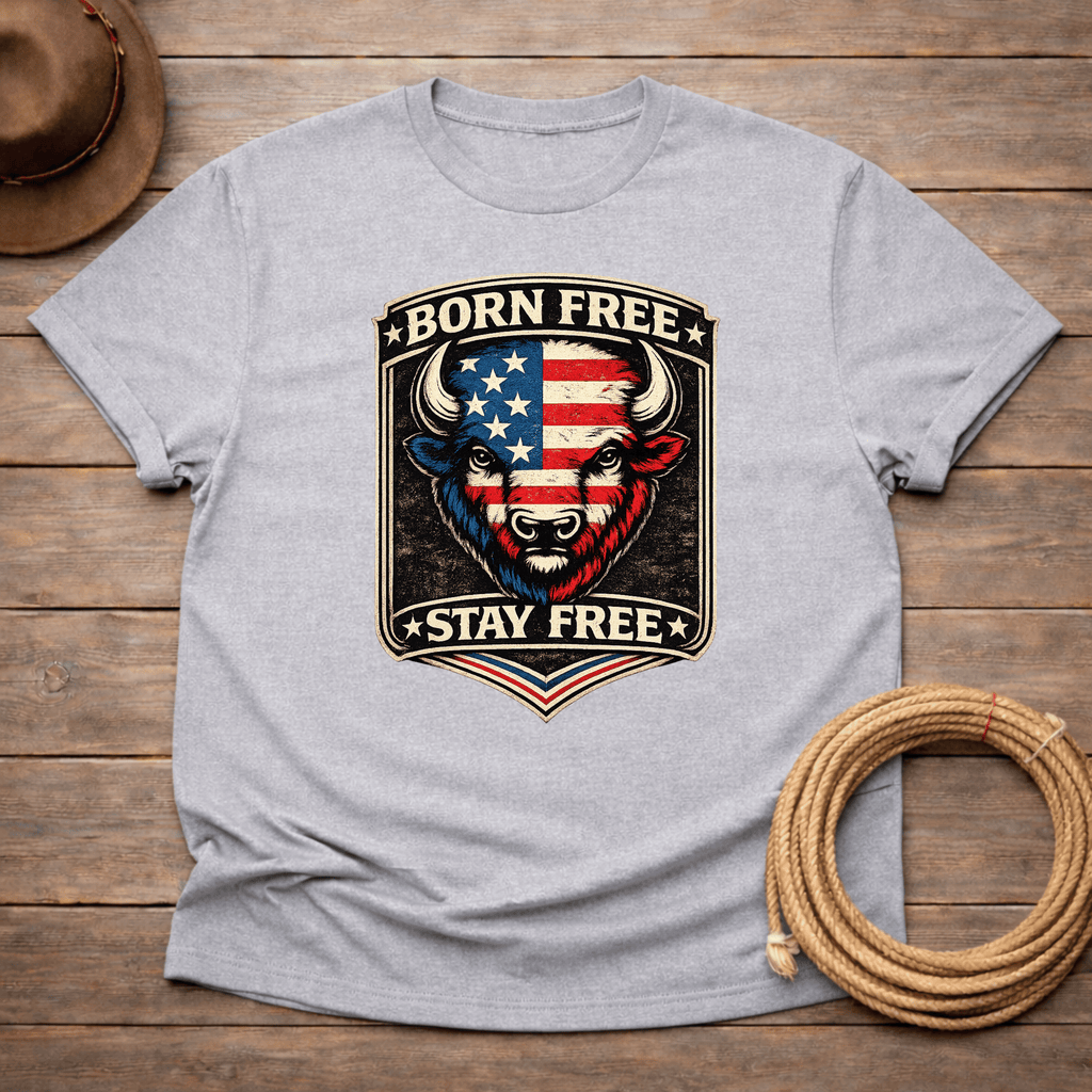 Born Free Stay Free Buffalo Badge T-shirt