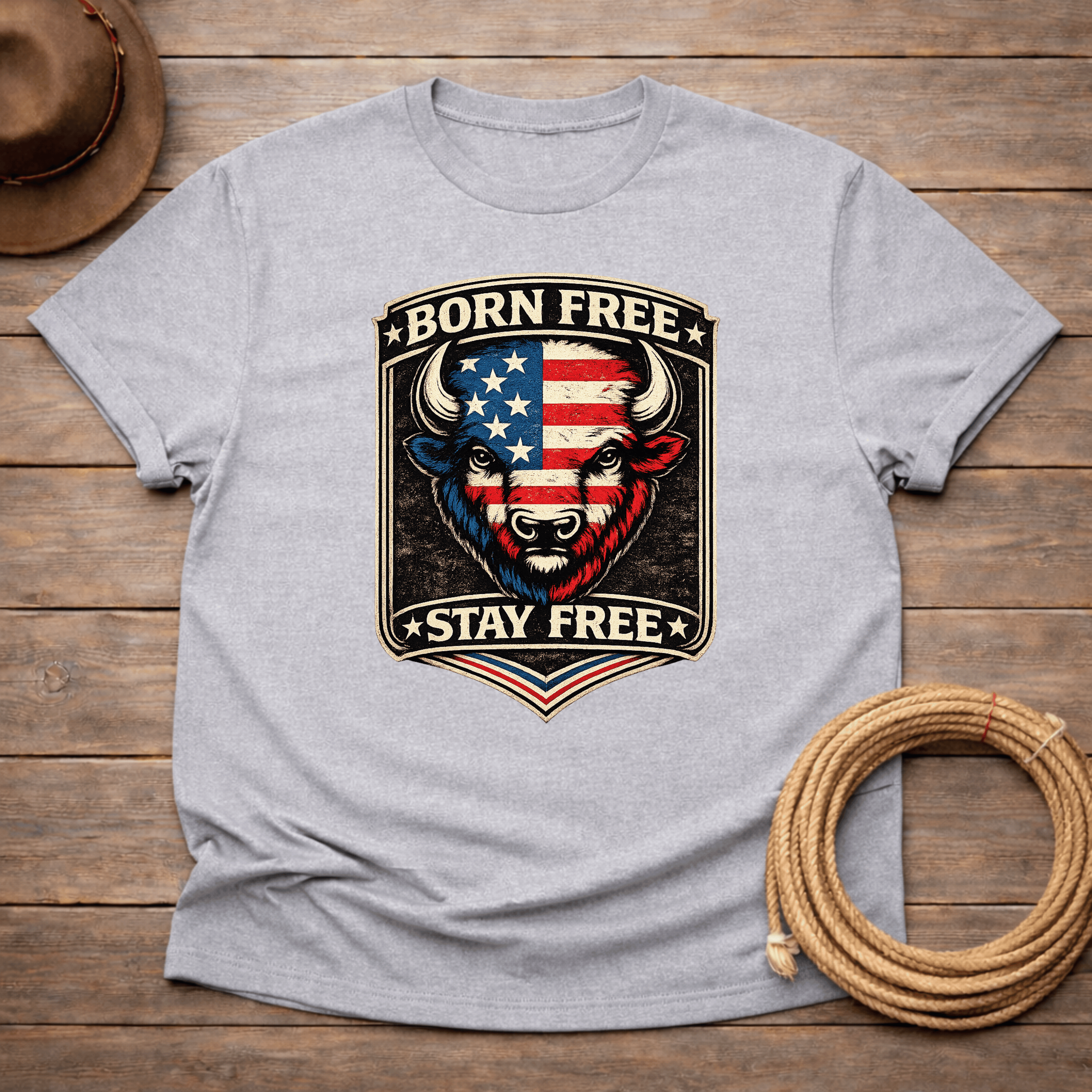Born Free Stay Free Buffalo Badge T-shirt