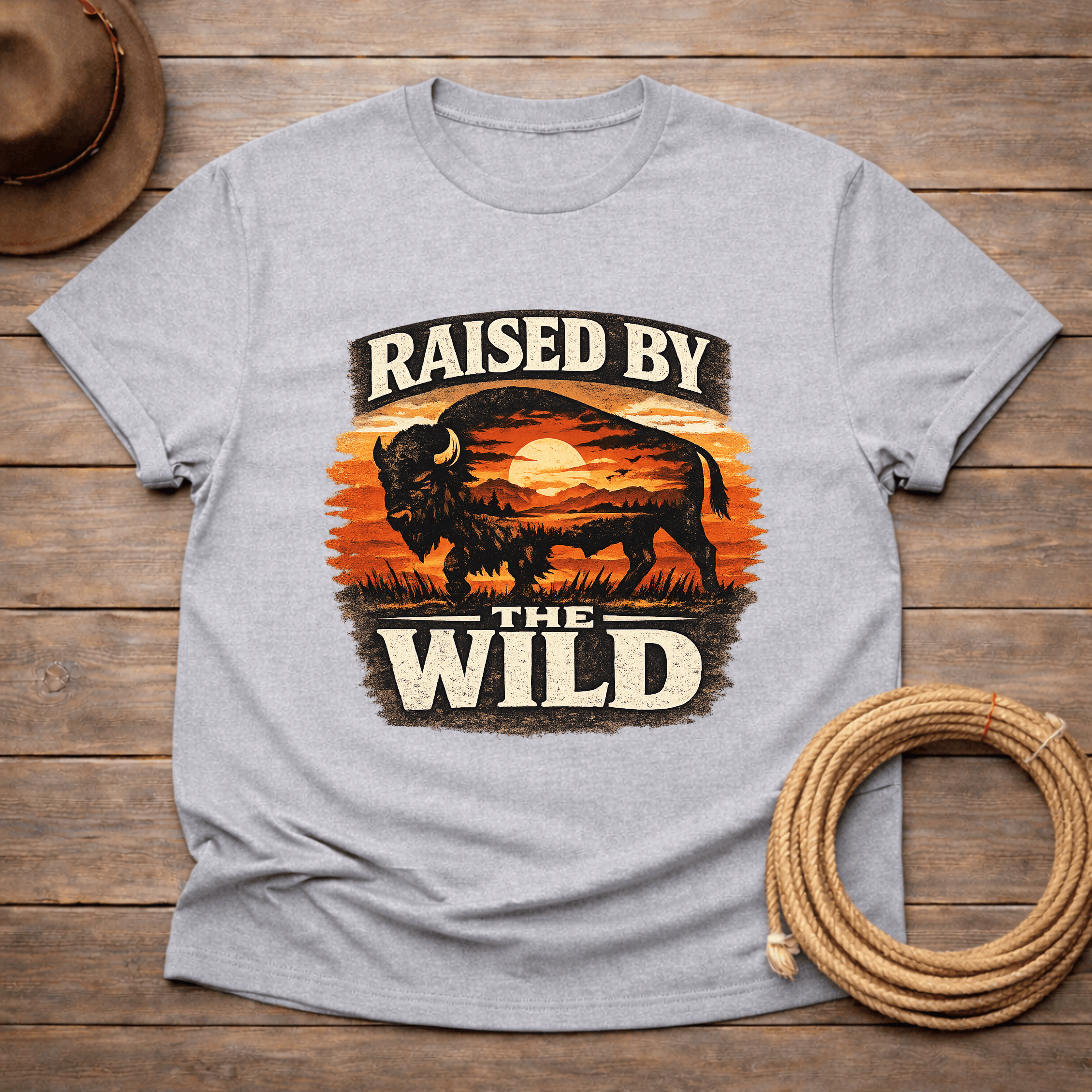 Raised by the Wild Buffalo Sunset T-shirt