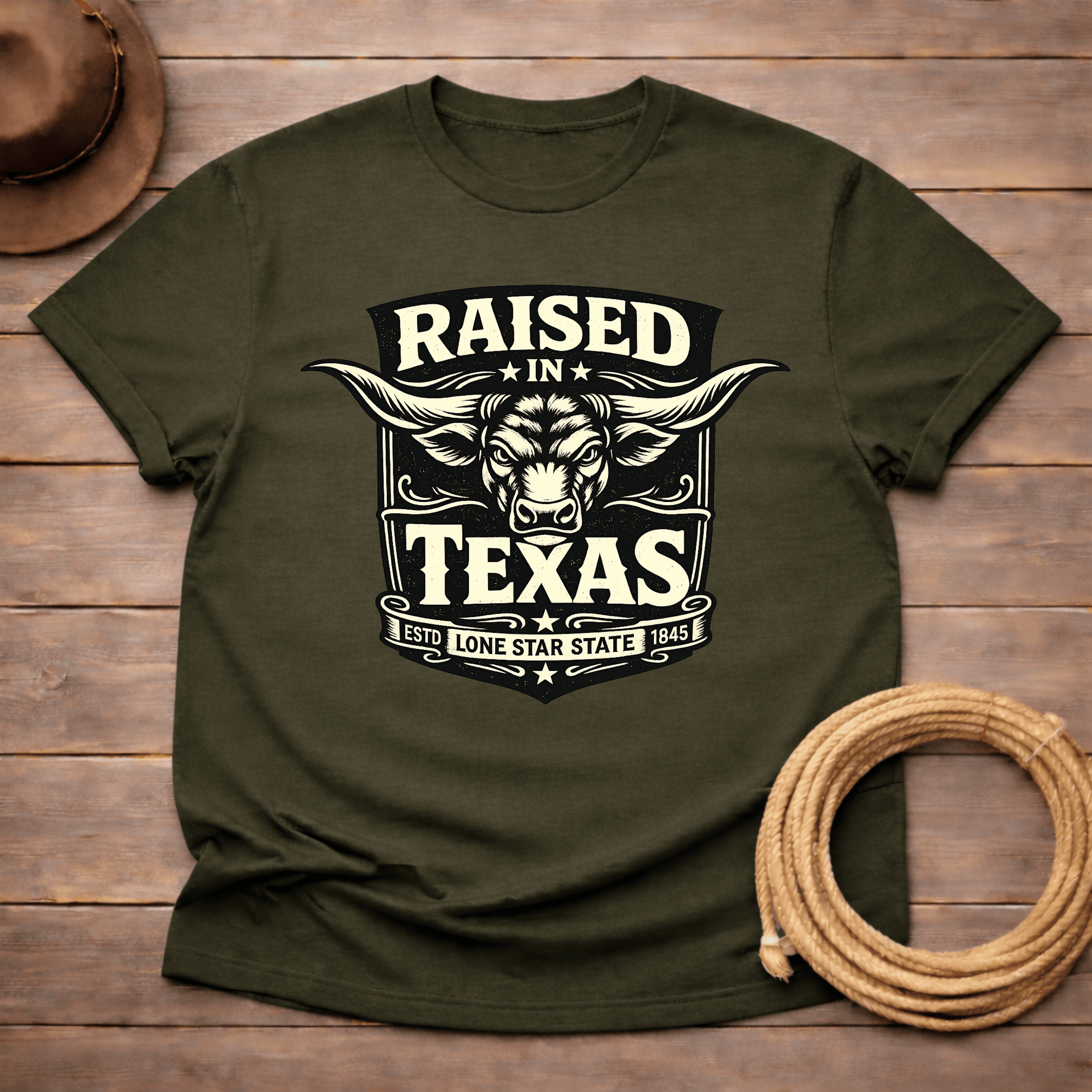 Raised in Texas Longhorn badge T-shirt