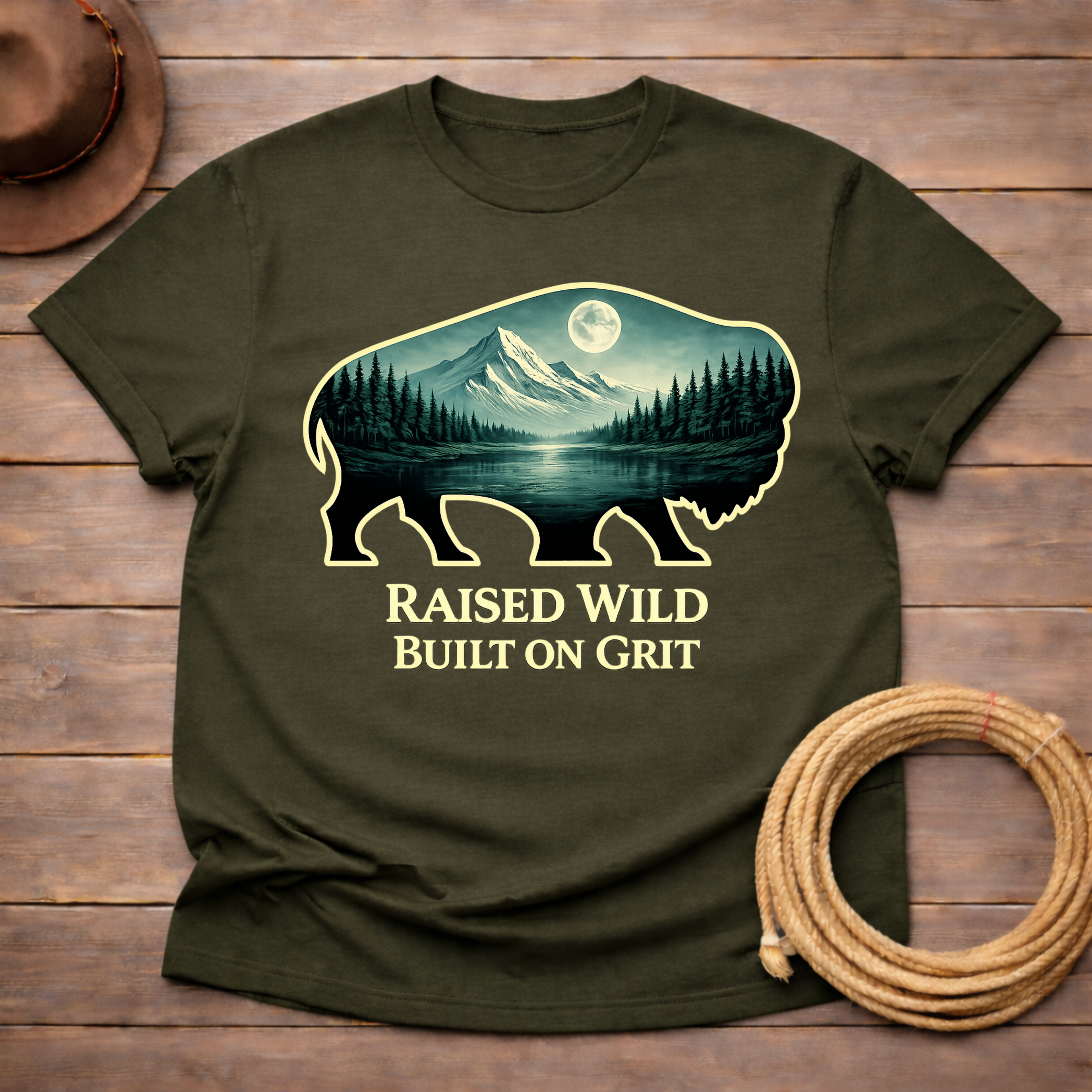 Raised Wild Buffalo Moon T-shirt