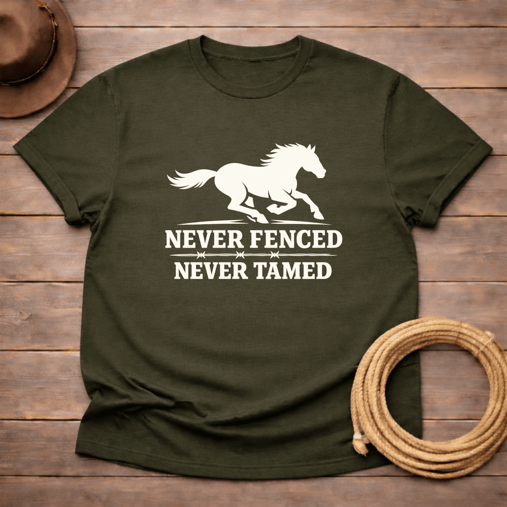 Never Fenced Never Tamed Mustang t-shirt