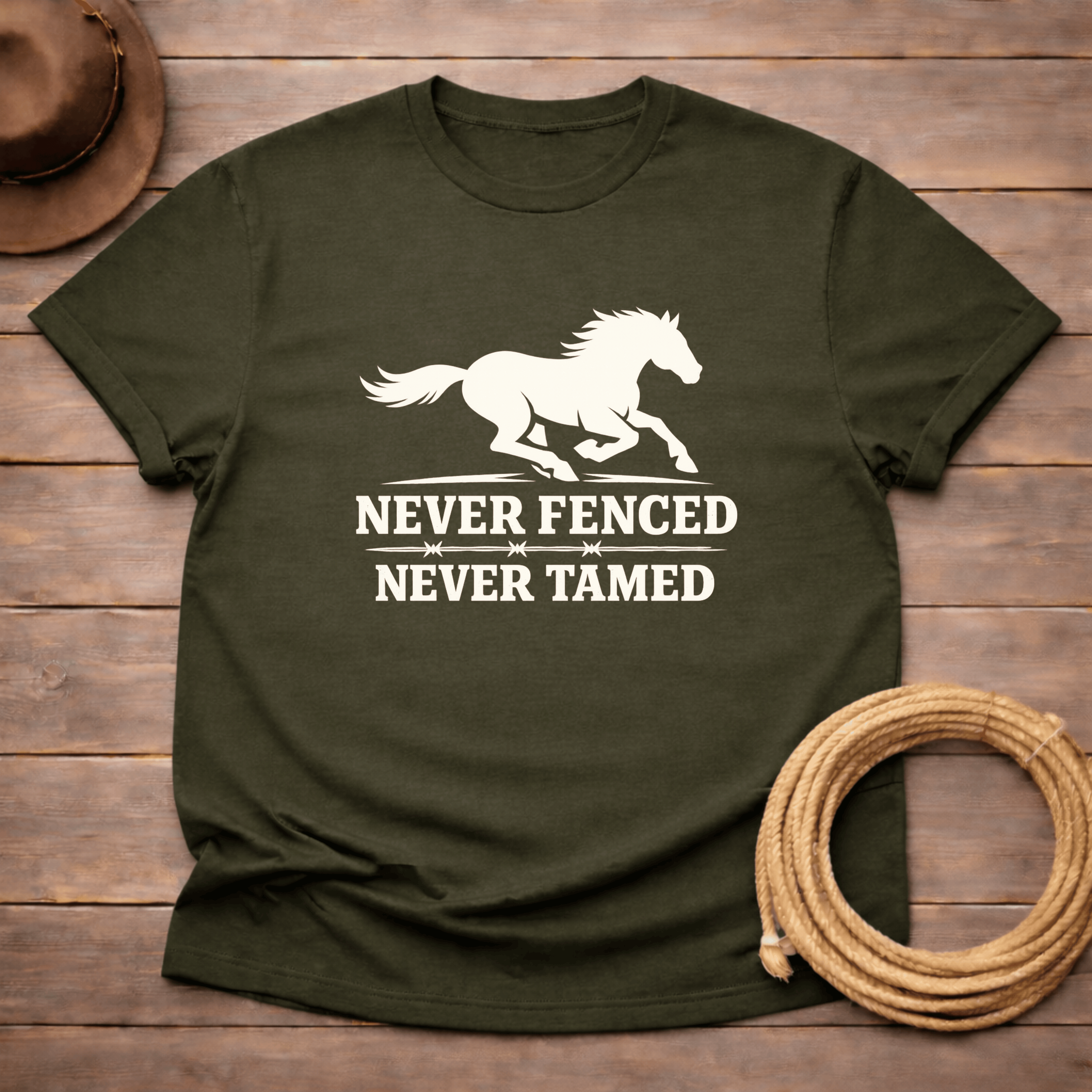 Never Fenced Never Tamed Mustang t-shirt