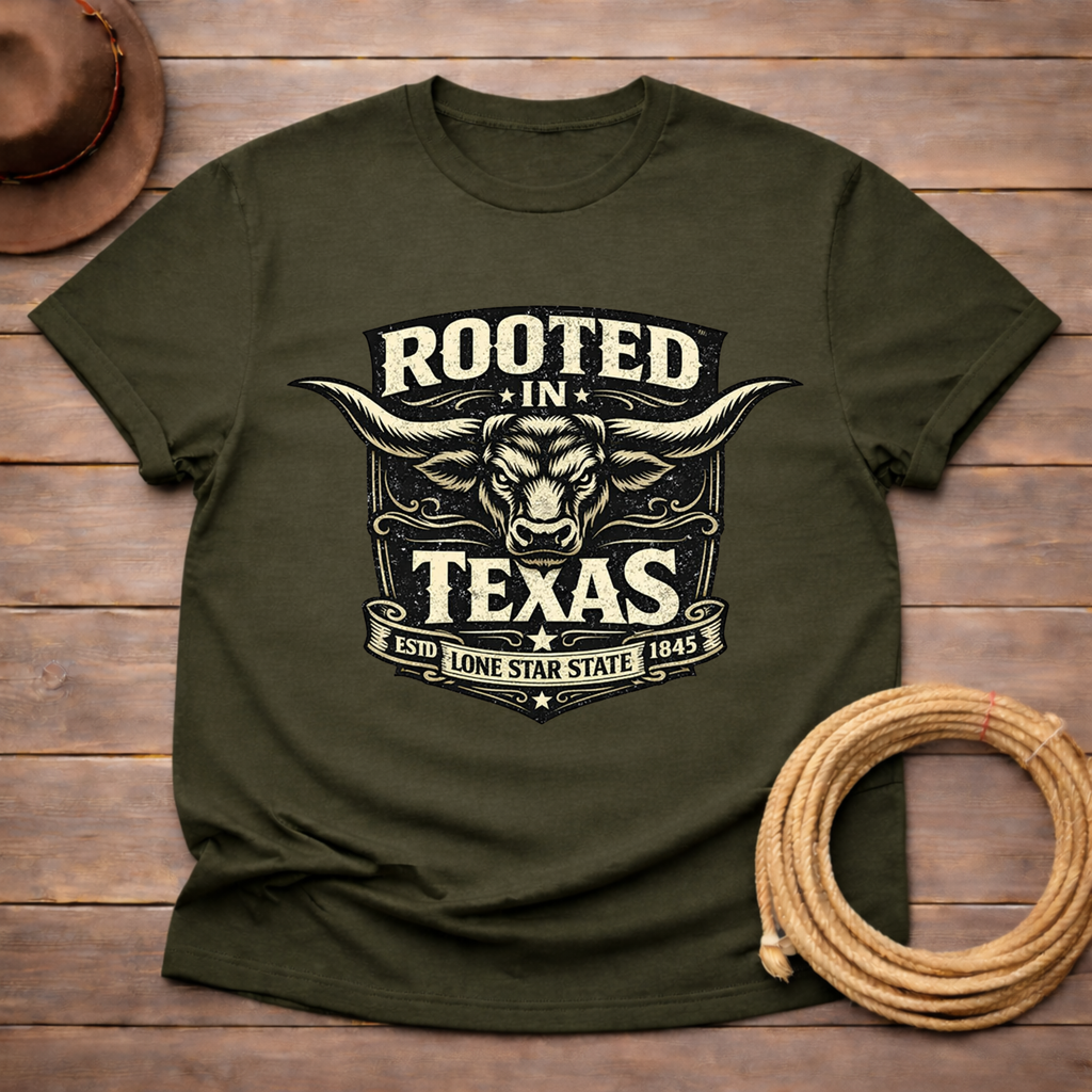 Rooted in Texas Longhorn Badge T-shirt