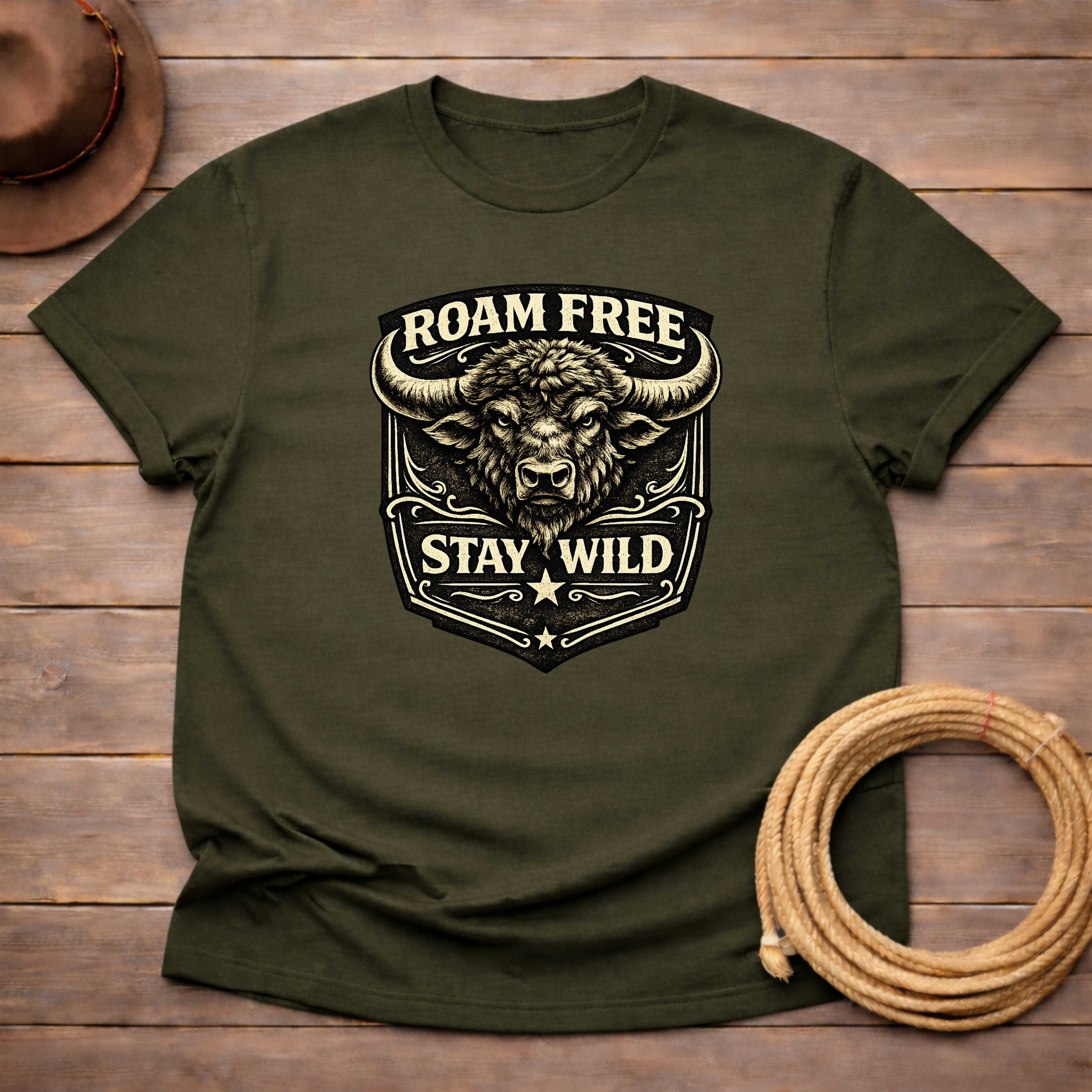 Roam Free Stay Wild Buffalo Head T-shirt