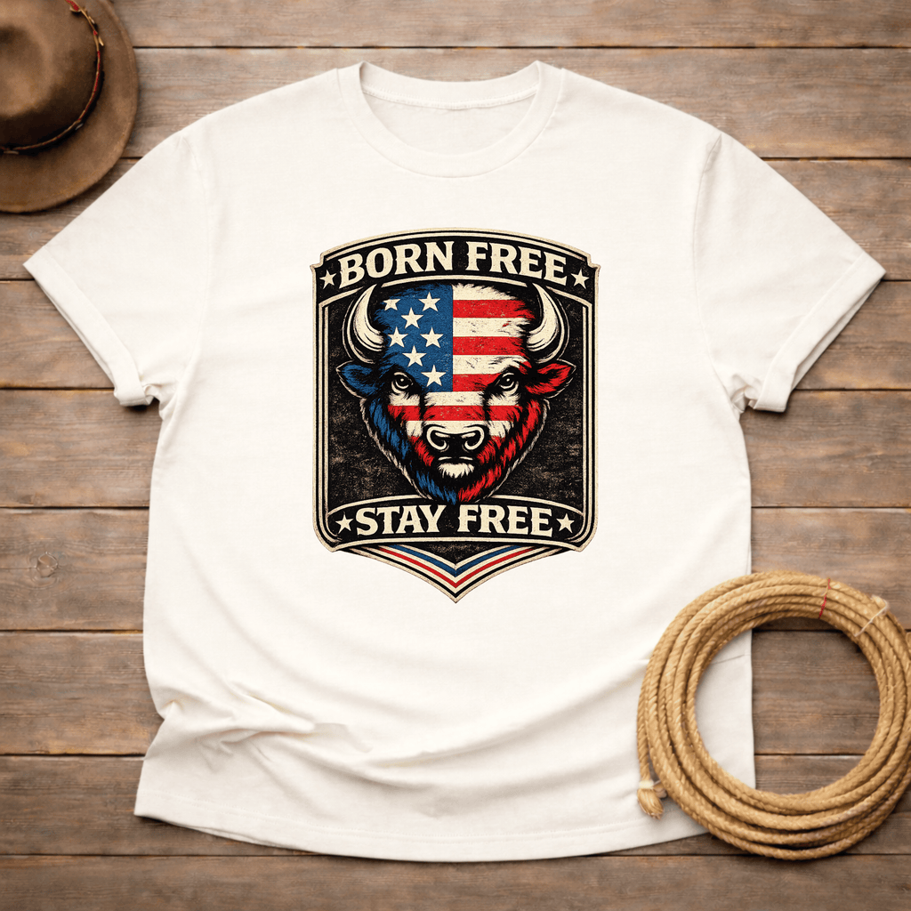 Born Free Stay Free Buffalo Badge T-shirt