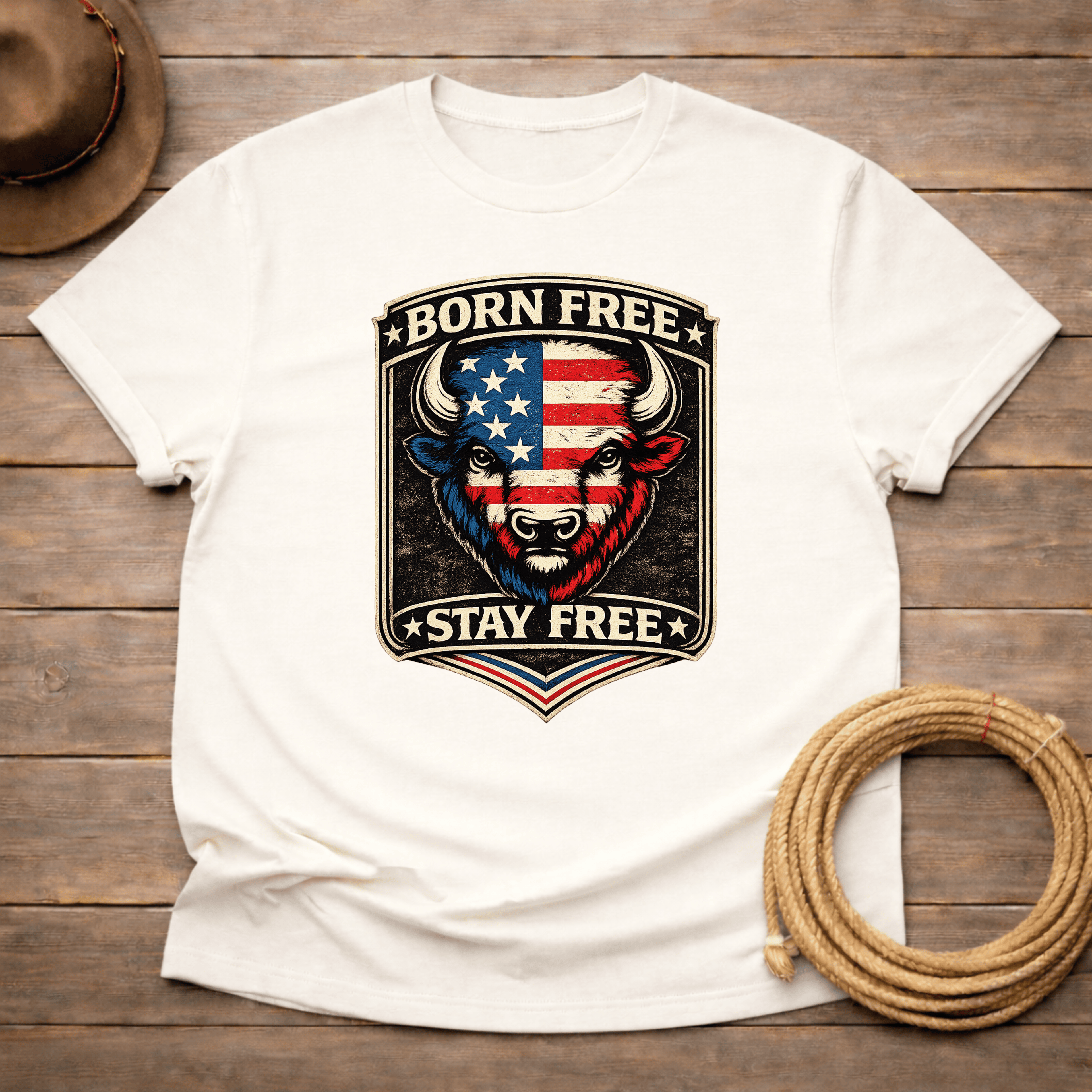 Born Free Stay Free Buffalo Badge T-shirt