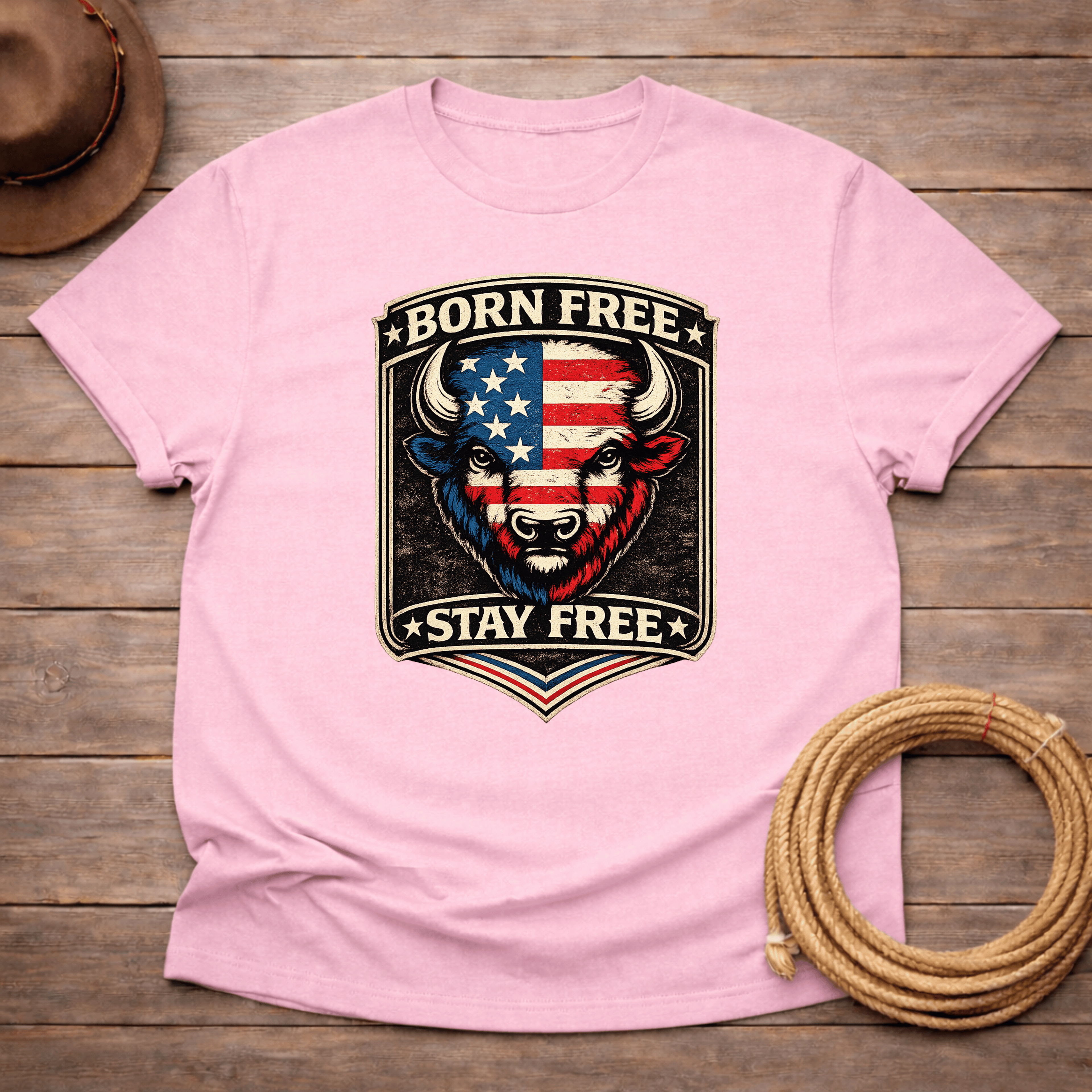 Born Free Stay Free Buffalo Badge T-shirt