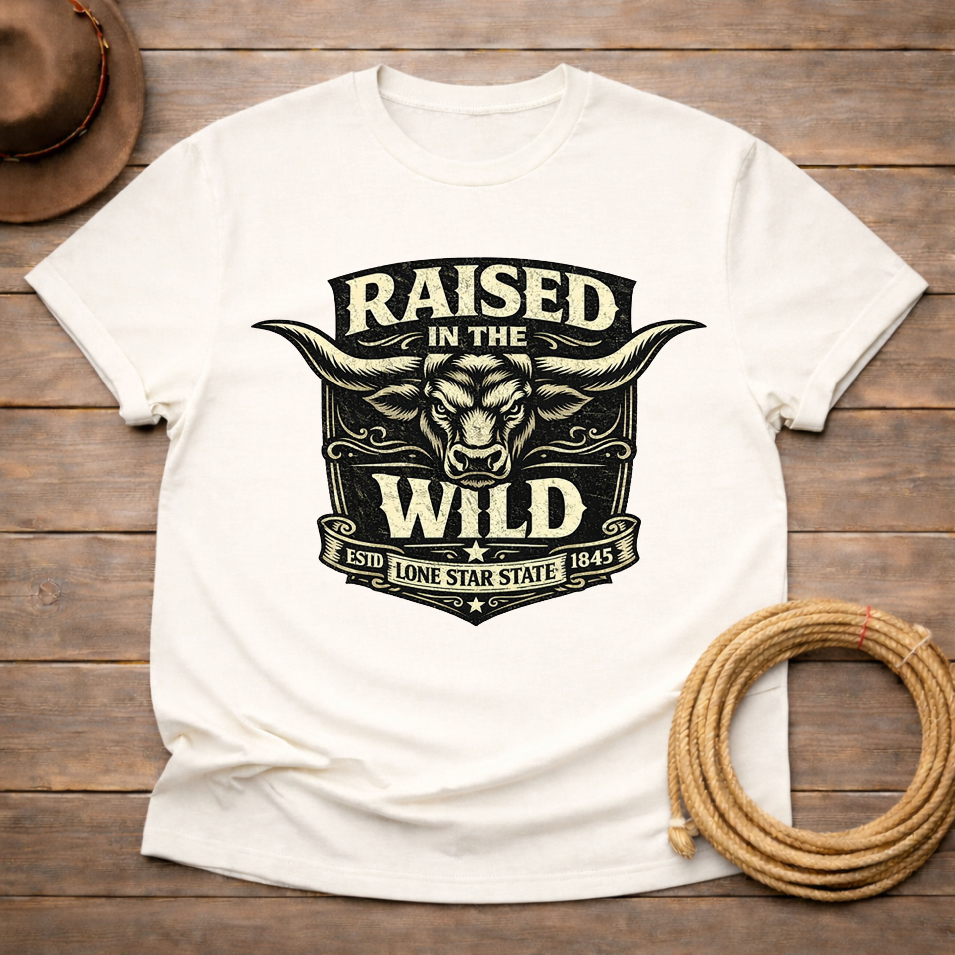 Raised Wild Texas Longhorn Badge T-shirt