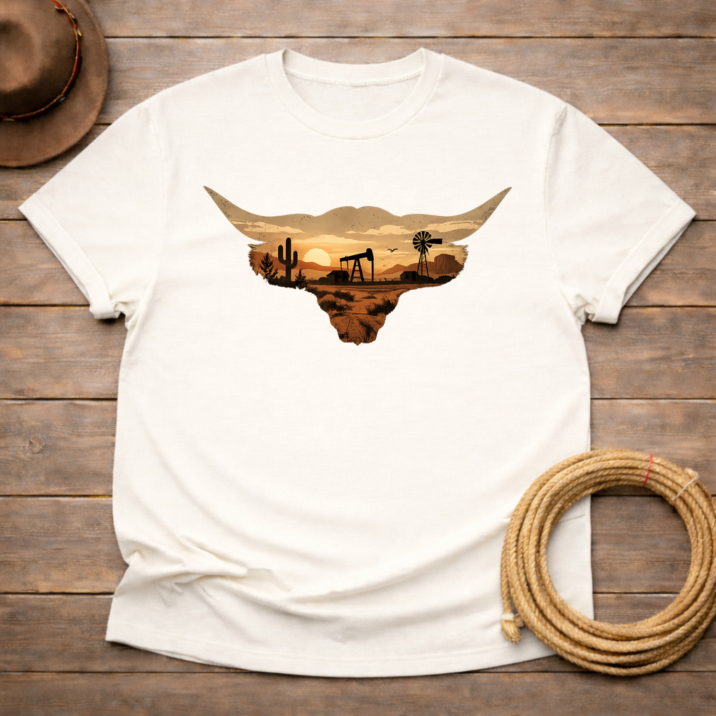 Longhorn Oil Rig Sunset T-shirt