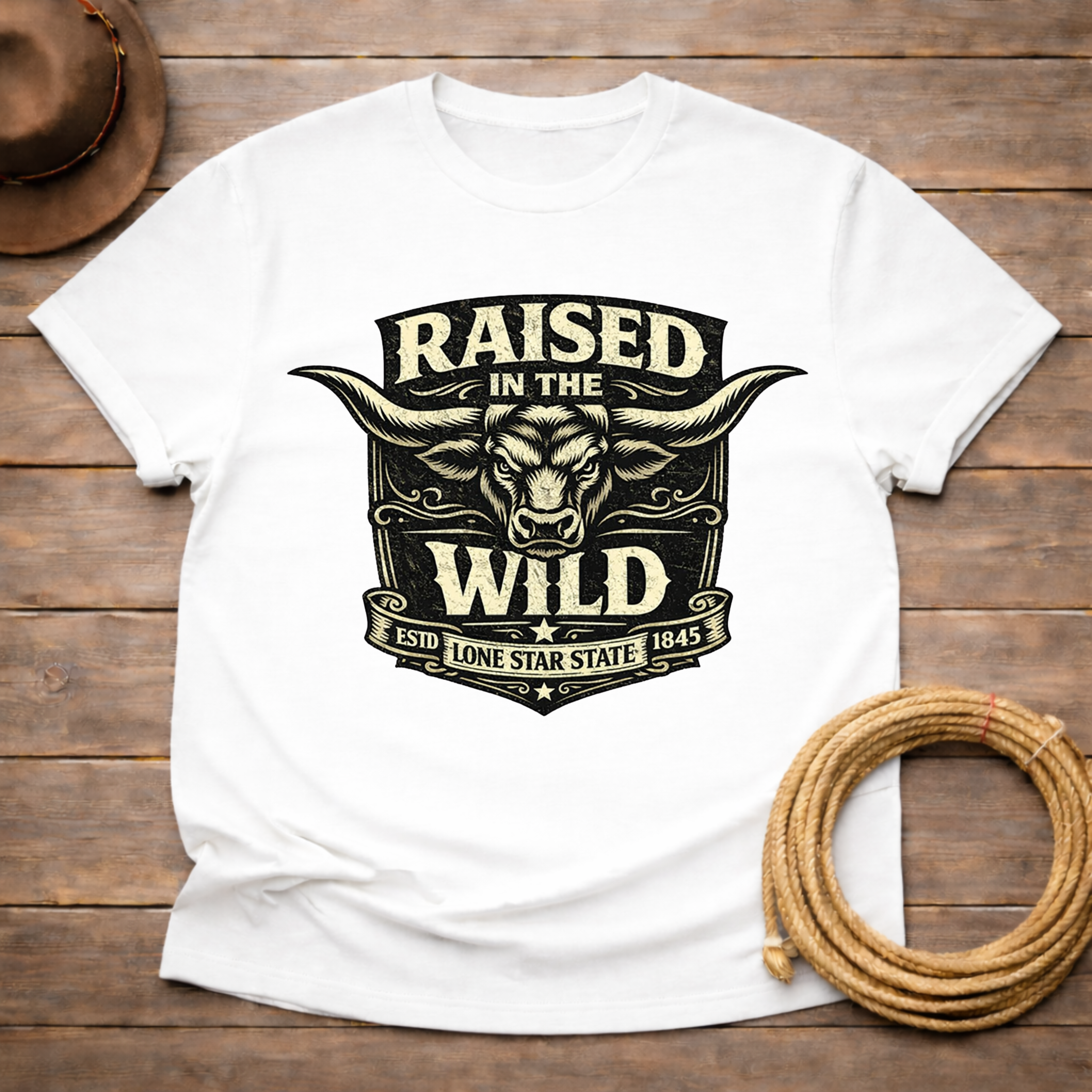 Raised Wild Texas Longhorn Badge T-shirt