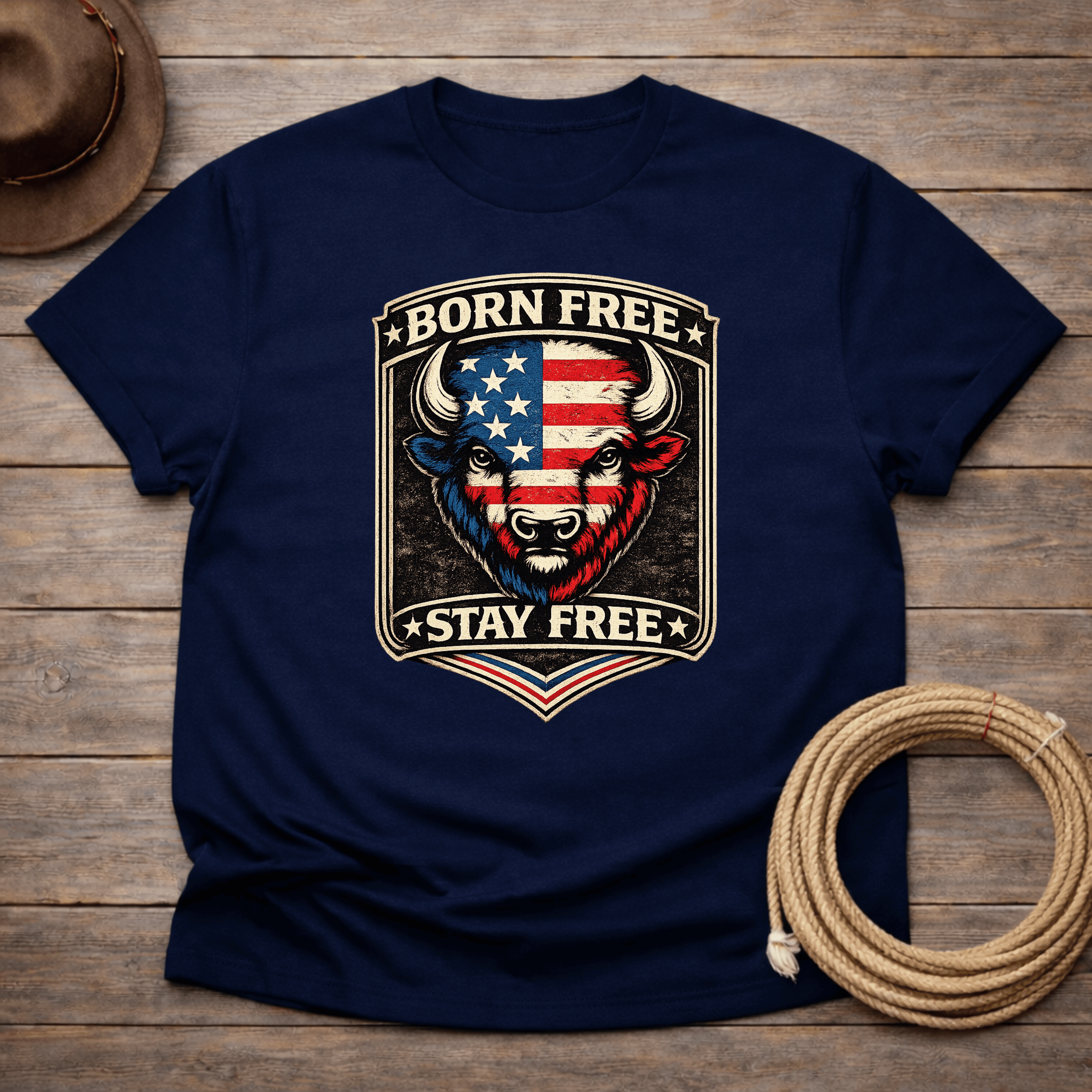 Born Free Stay Free Buffalo Badge T-shirt