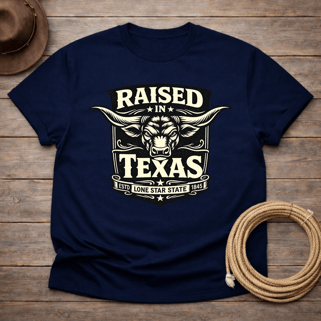 Raised in Texas Longhorn badge T-shirt