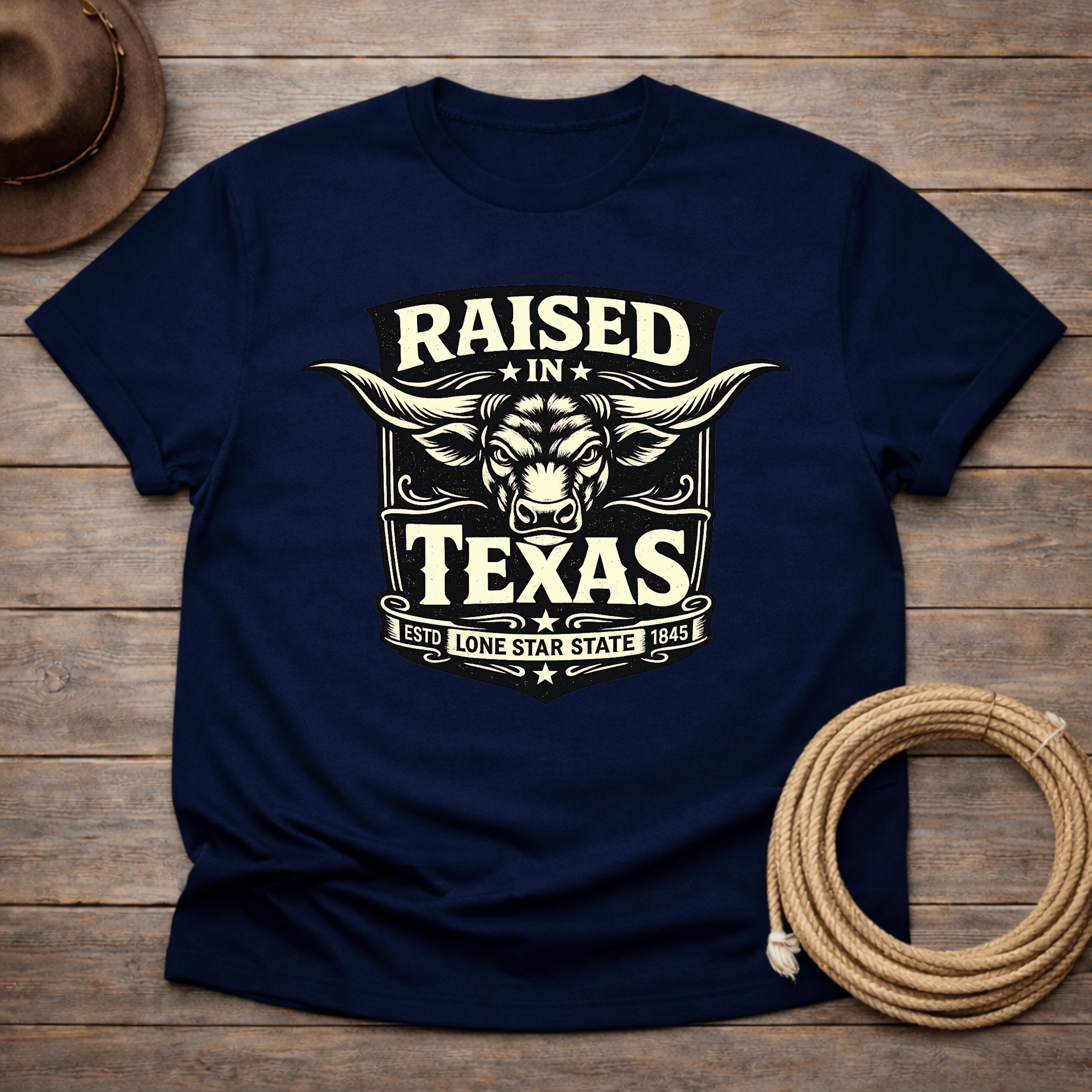 Raised in Texas Longhorn badge T-shirt