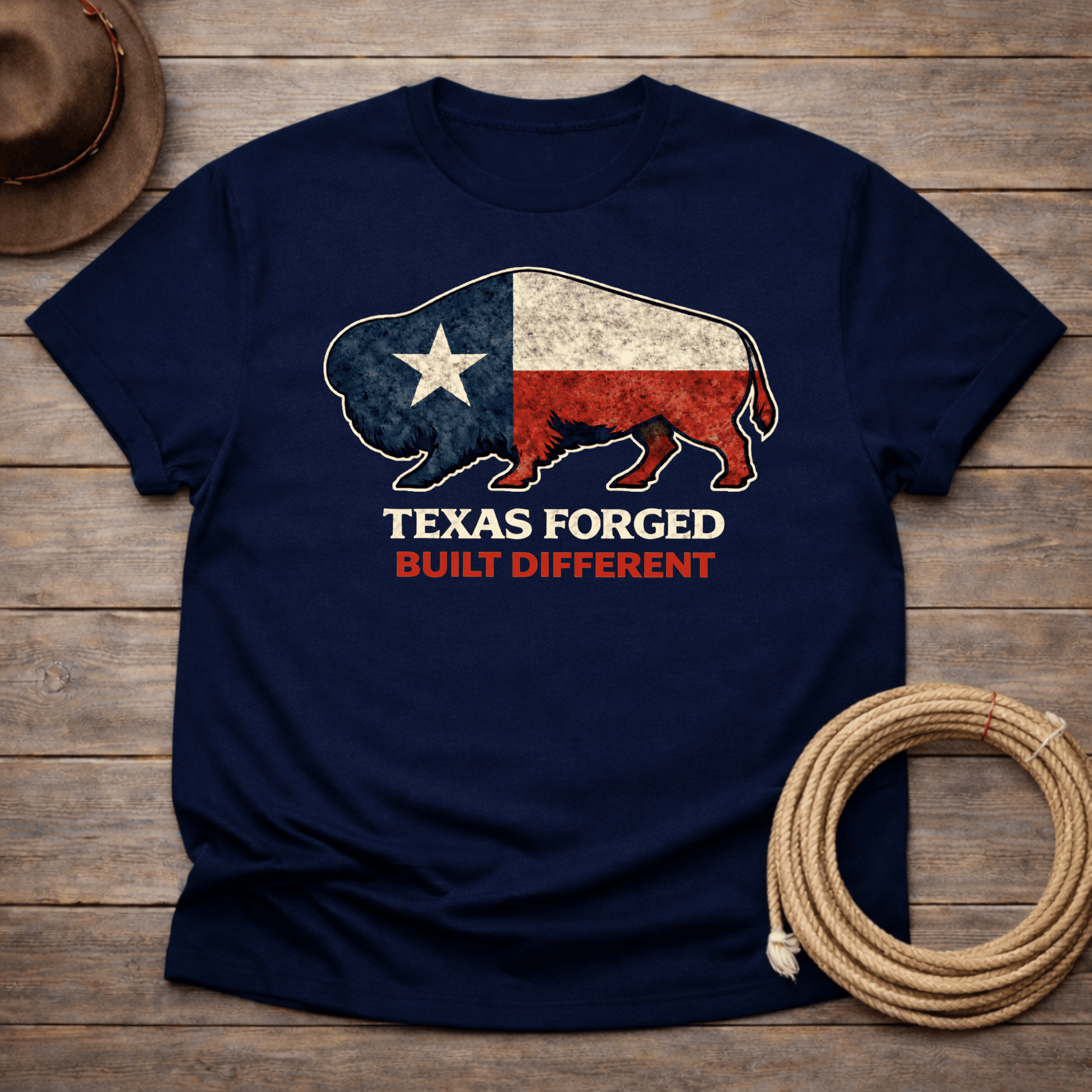 Texas Forged Built Different Buffalo Texas Flag T-shirt