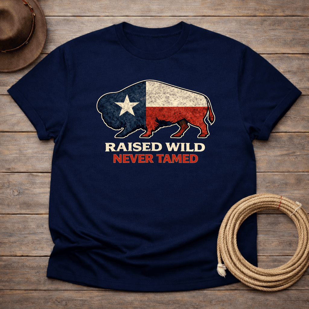 Raised Wild Buffalo Texas Flag T-shirt