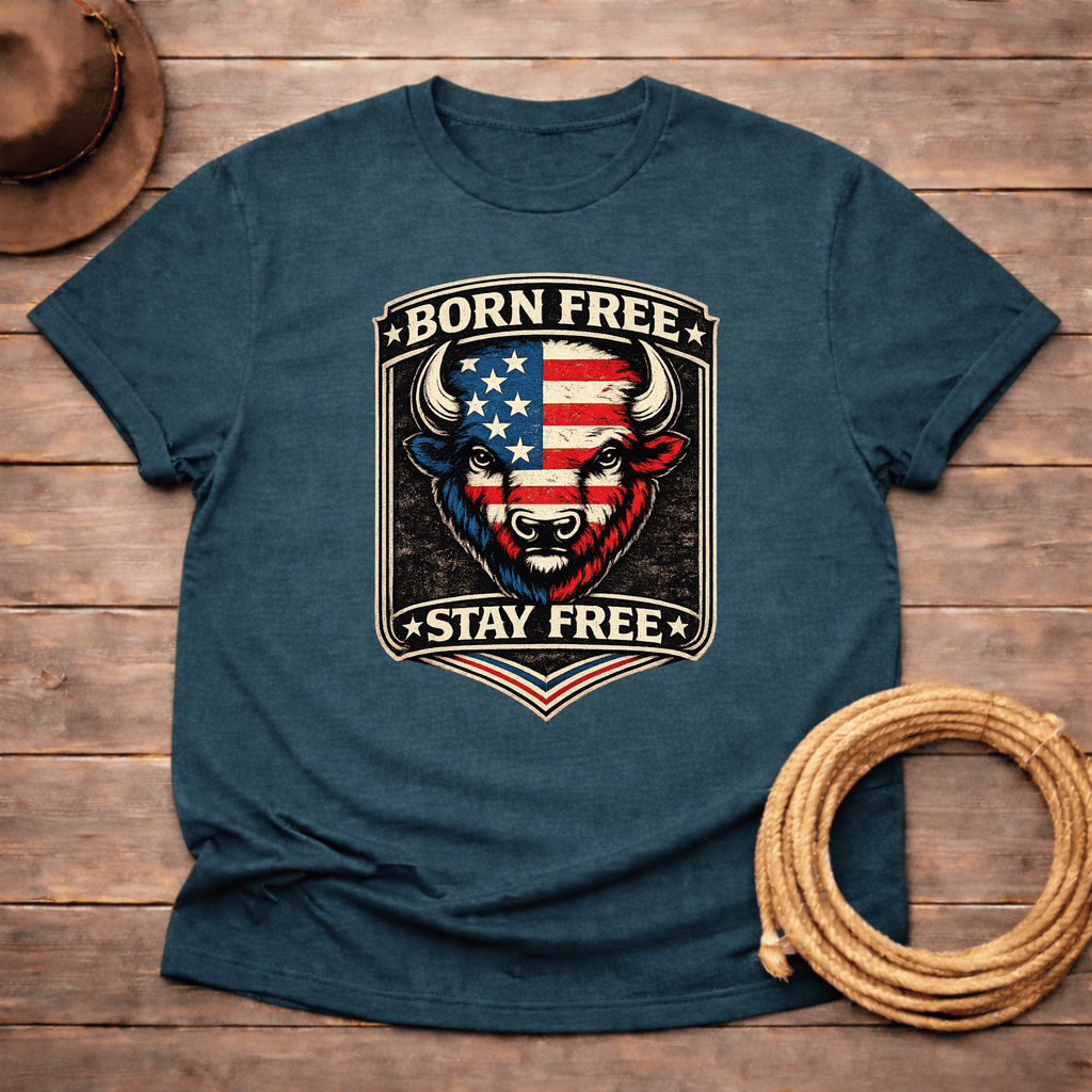 Born Free Stay Free Buffalo Badge T-shirt