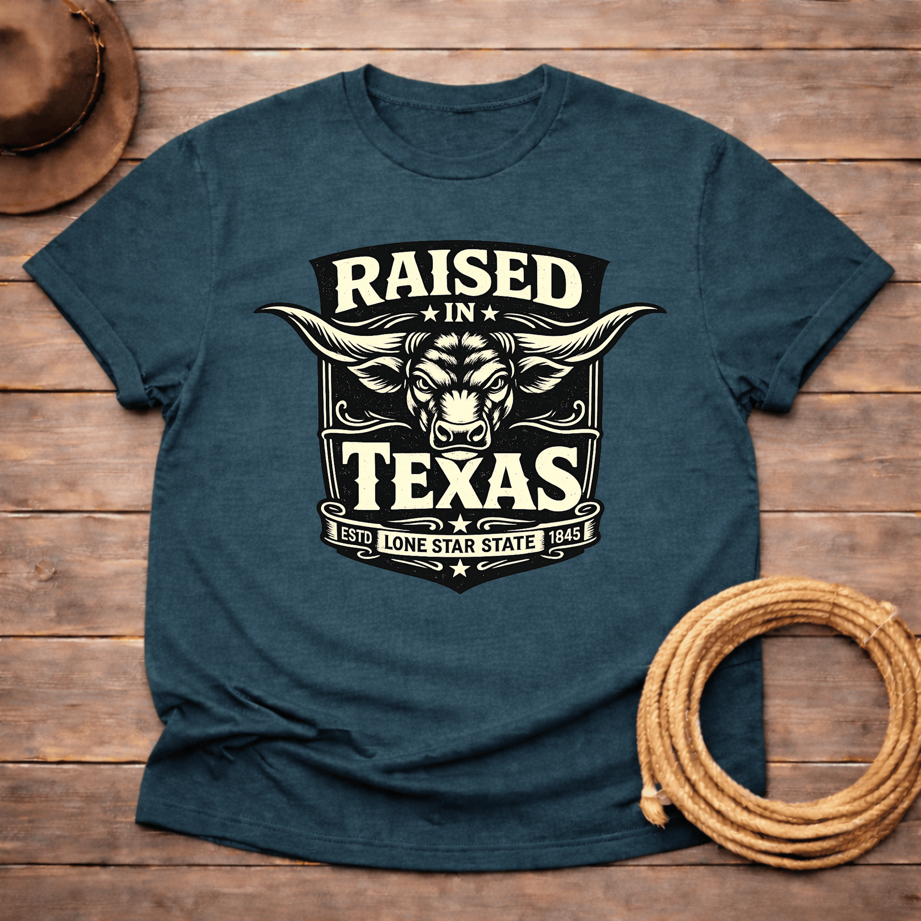 Raised in Texas Longhorn badge T-shirt